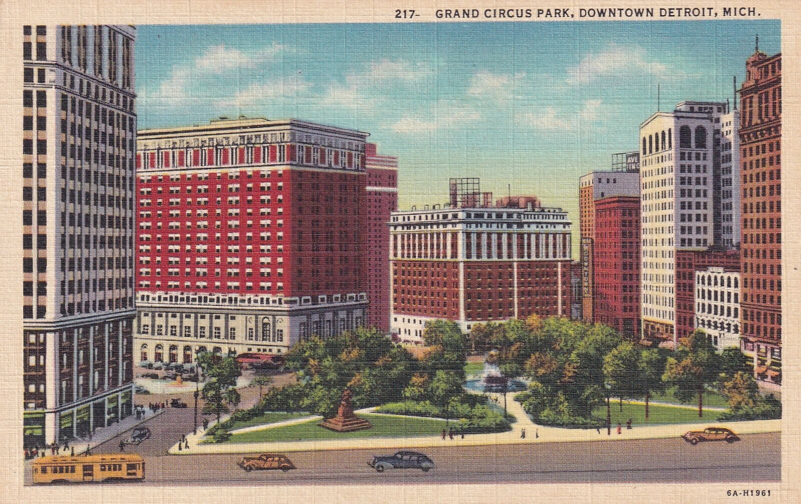 Detroit MI Michigan Grand Circus Park Downtown Postcard E03