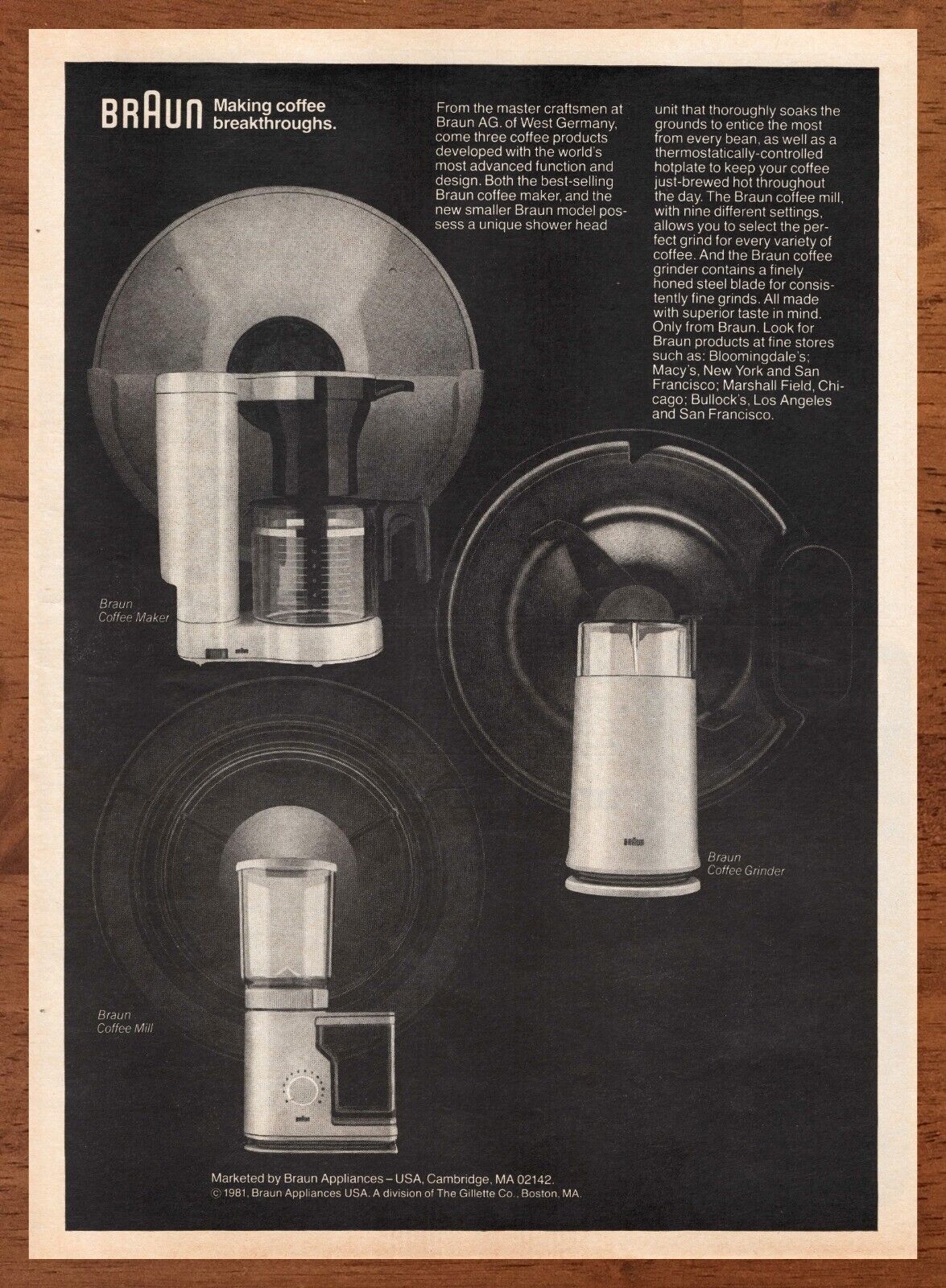 1981 Braun Coffee Makers Vintage Print Ad/Poster Retro Machine Appliance Art 80s
