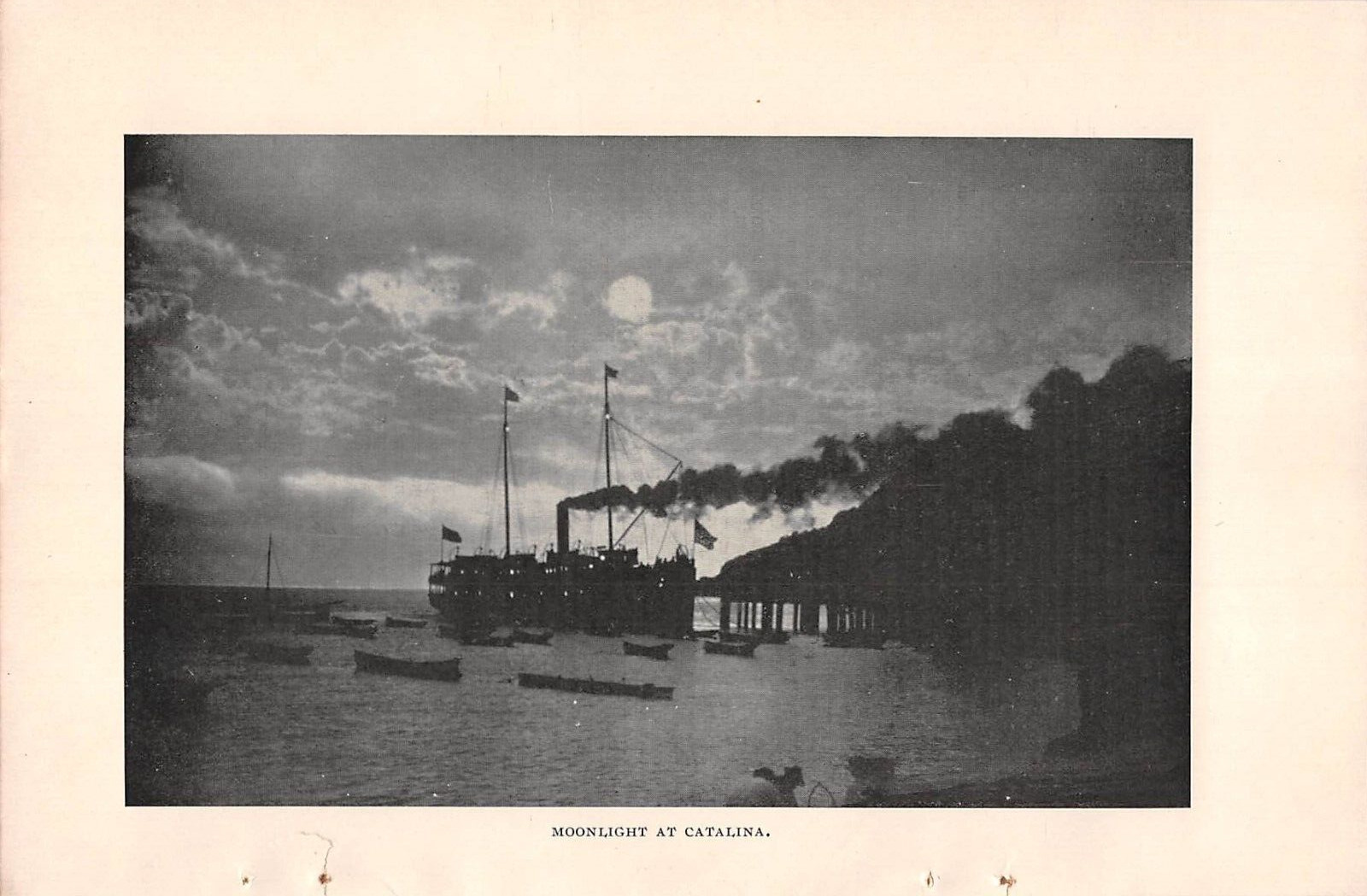 1899 photograph SANTA CATALINA ISLAND CA Avalon Bay steamship AT NIGHT moonlight