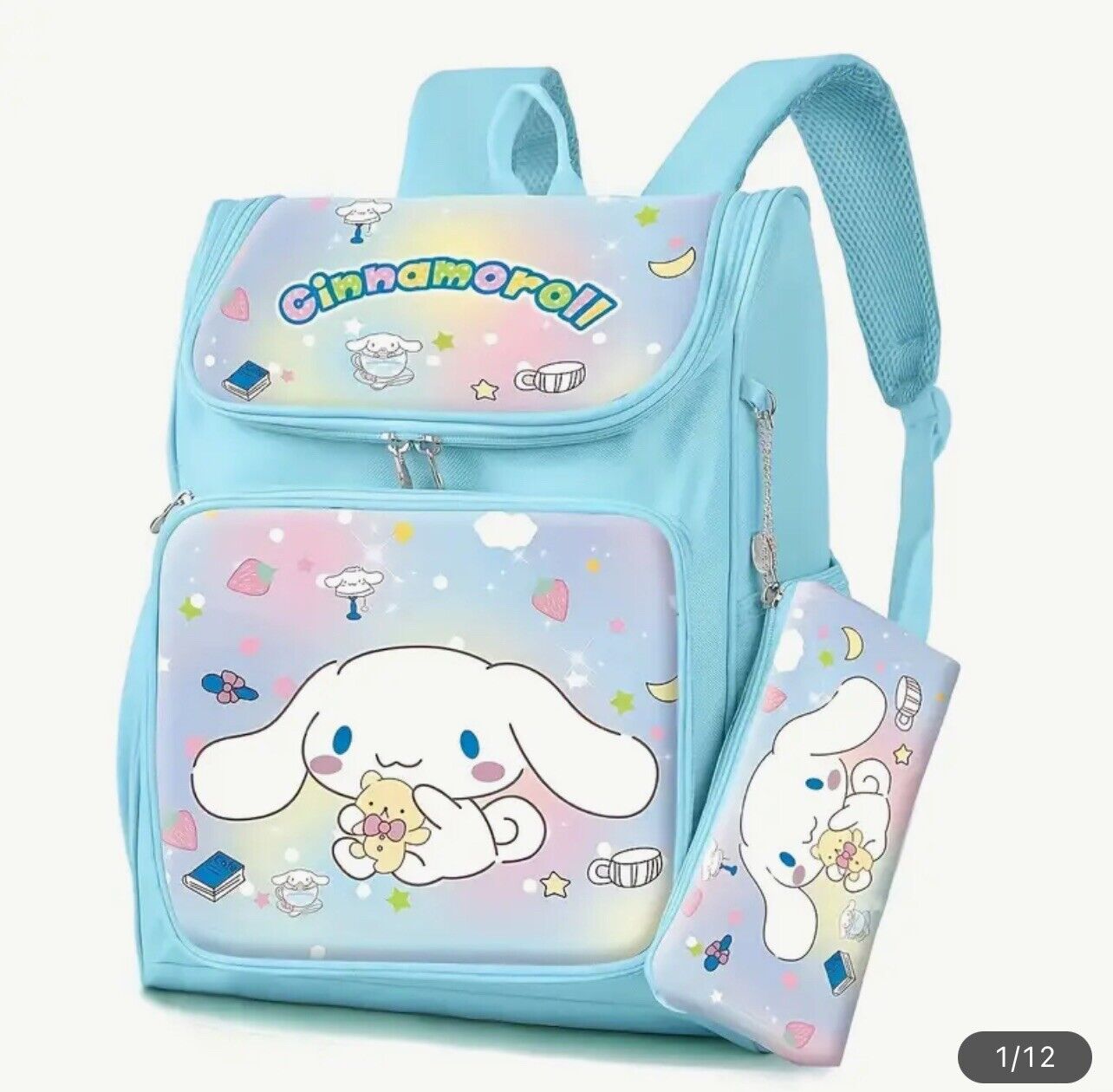 Sanrio Cinnamoroll Blue BackPack Bag White Back To School Kawaii W Pencil Holder