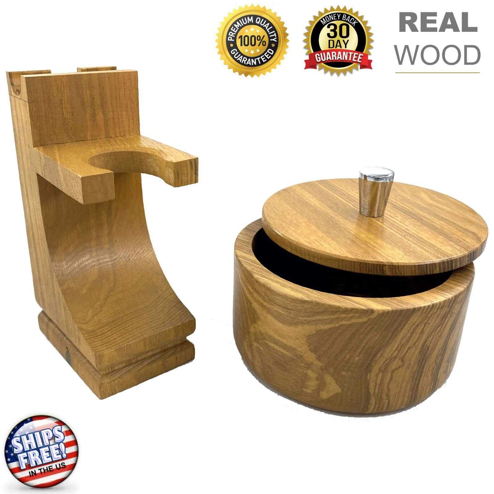 Wet Shave Wood Stand for Safety Razor Straight Razor & Shaving Brush Bowl Cup
