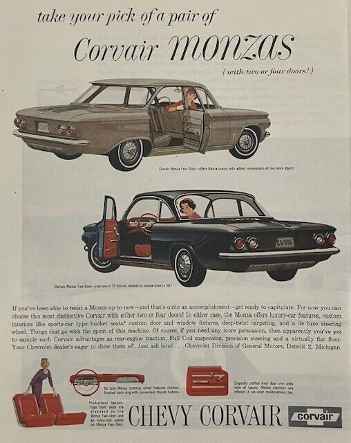 1961 Original Vintage Rare Chevrolet Chevy Corvair Car Automobile Coupe Auto Ad