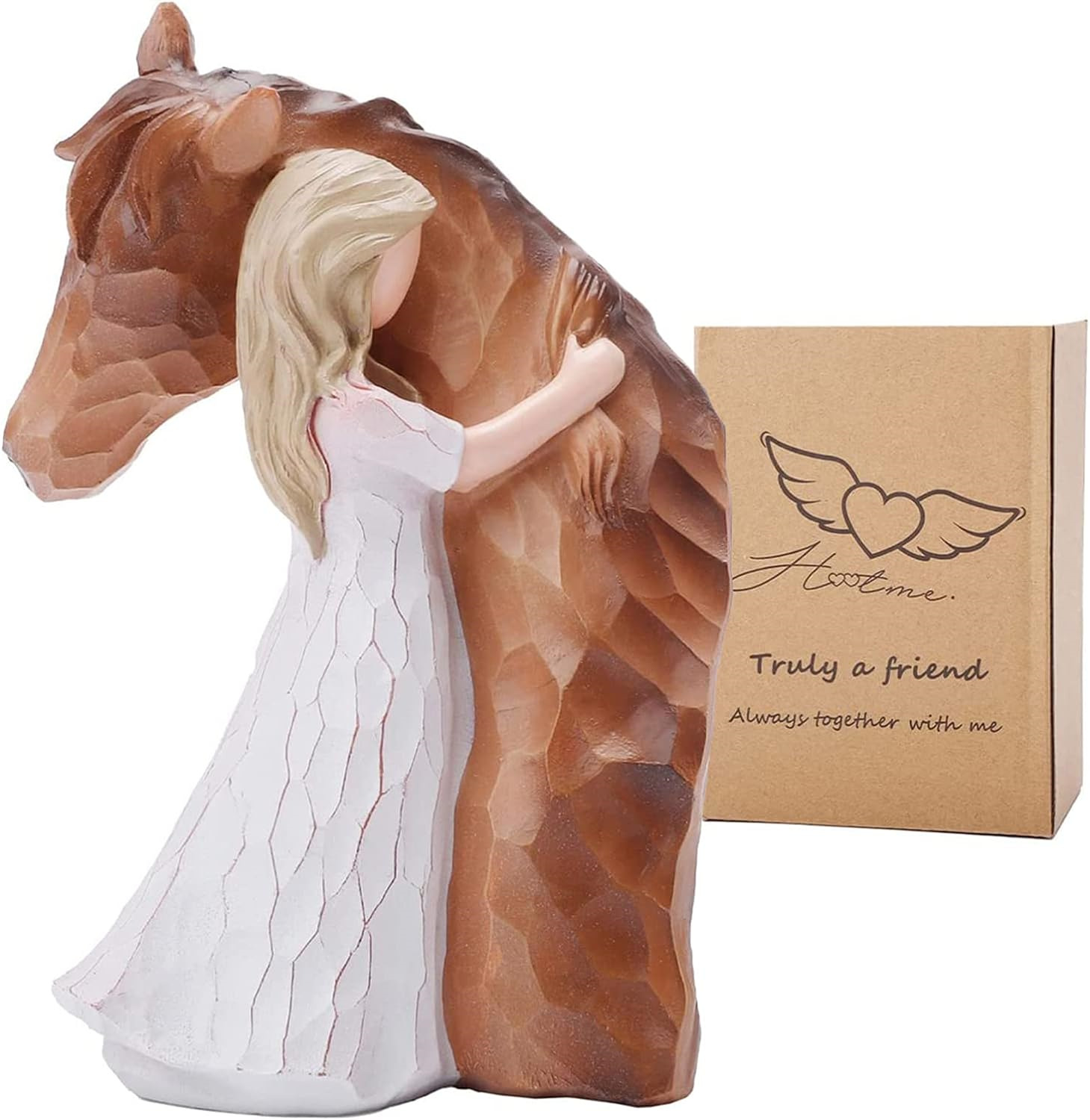 Figurine Gifts for Women Horse Lovers, Girl Embrace Horse Statue Decor Hand-Pain