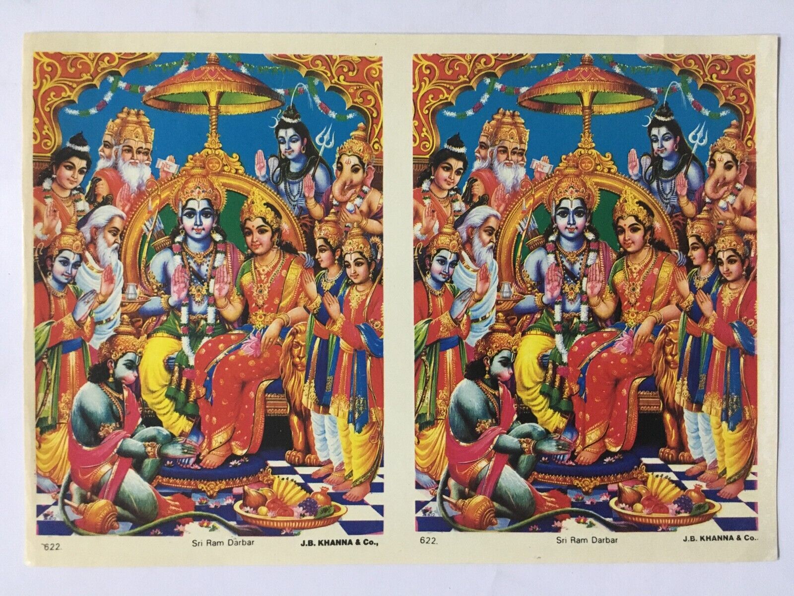 India 60\'s Vintage Print LORD RAMA DARBAR. J.B Khanna Press 7in x 10in (11504)