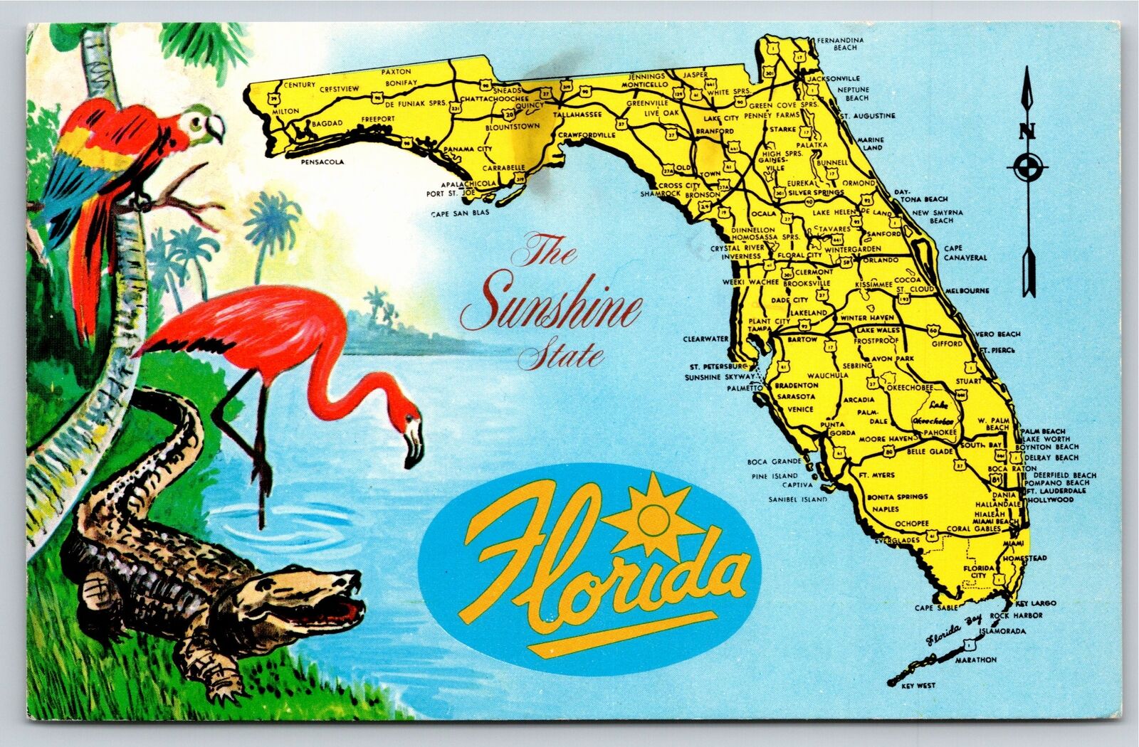 Maps~Florida The Sunshine State~Arcadia~Vero Beach~PM 1975~Vintage Postcard