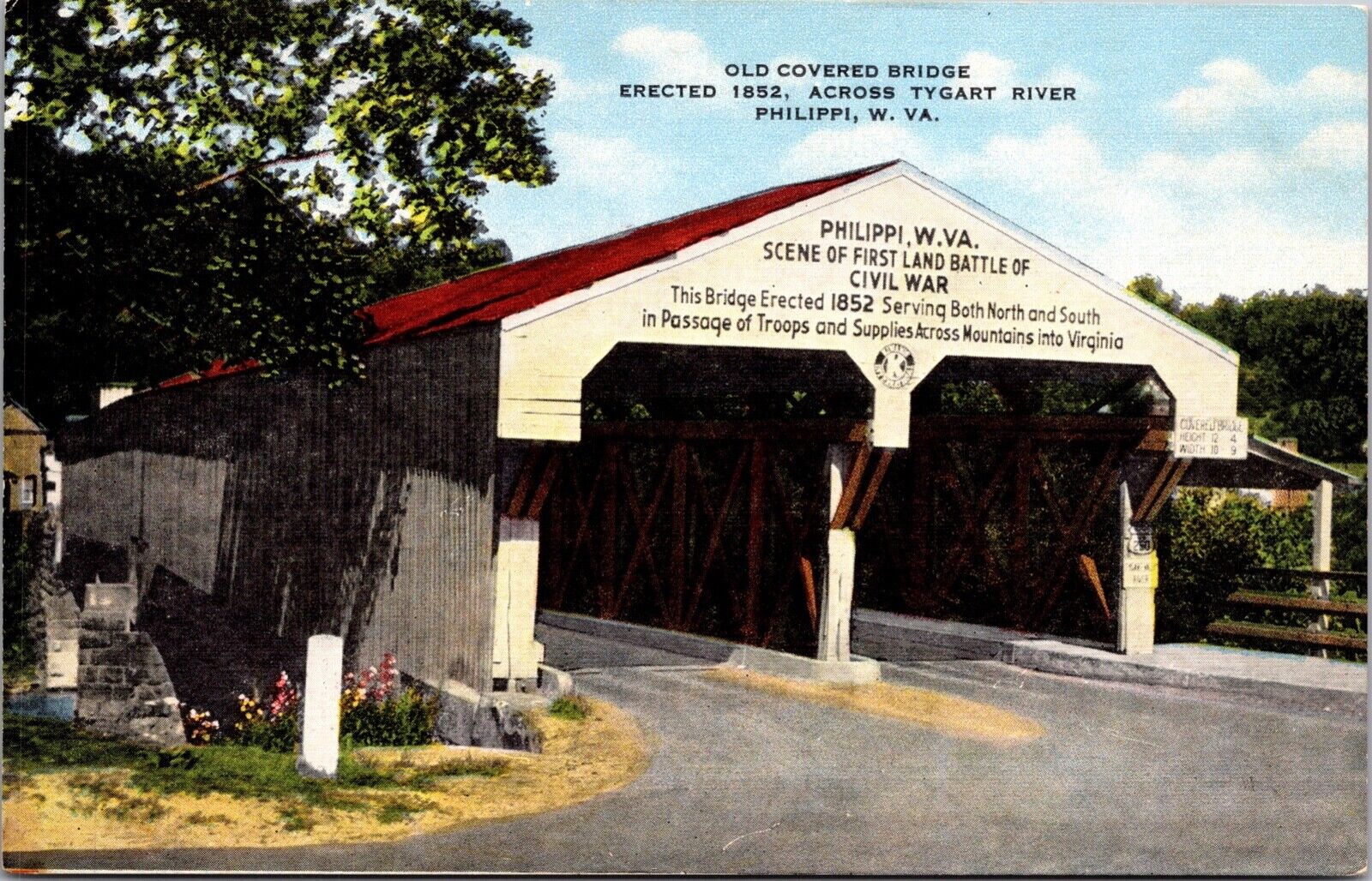 Postcard Old Covered Bridge over the Tygart River in Philippi, West Virginia