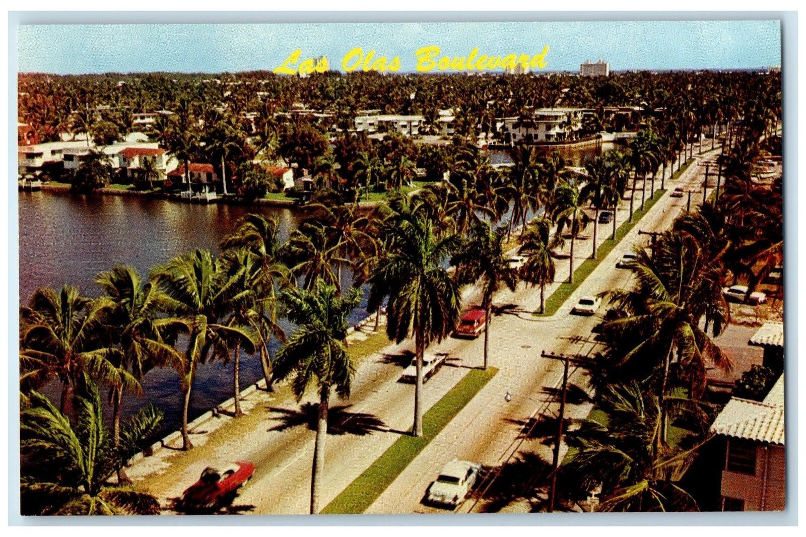 c1960\'s Aerial View Las Olas Boulevard Fort Lauderdale FL Unposted Cars Postcard