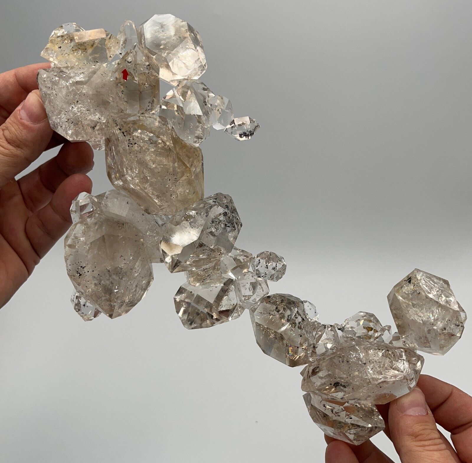 889 g World-Class Herkimer Diamond Gem Cluster, Enhydro, Amazing Delicate Chain 