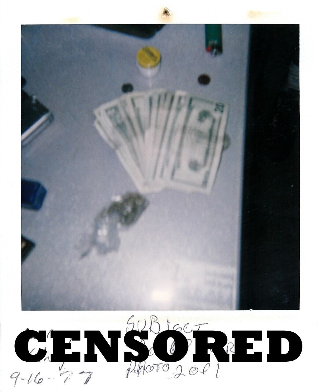 Vintage Polaroid Snapshot - Drug Bust as Evidence with CASH