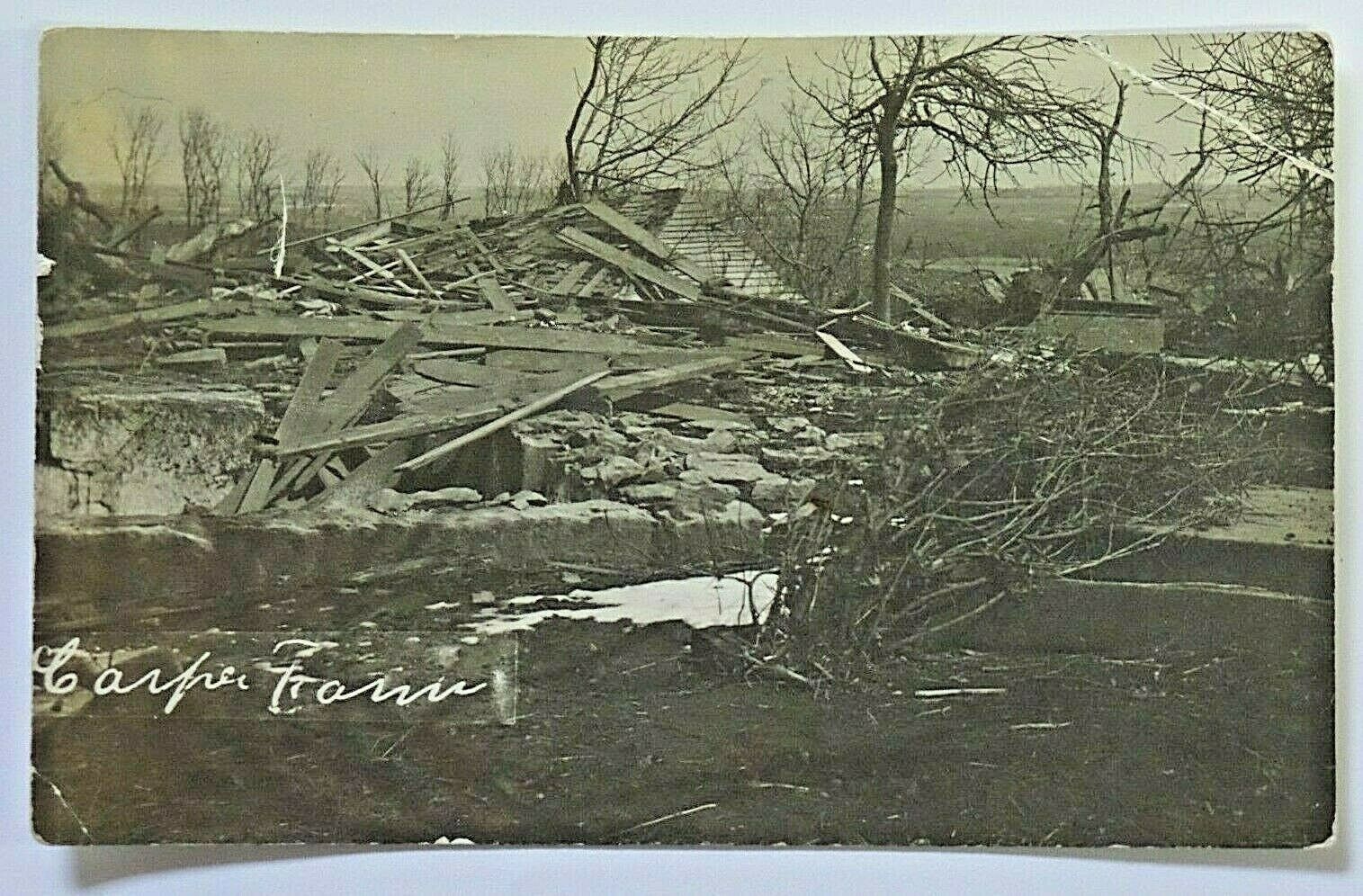 Midwest Farmhouse Devastated from Flood or Tornado Postcard AZO RPPC 5994