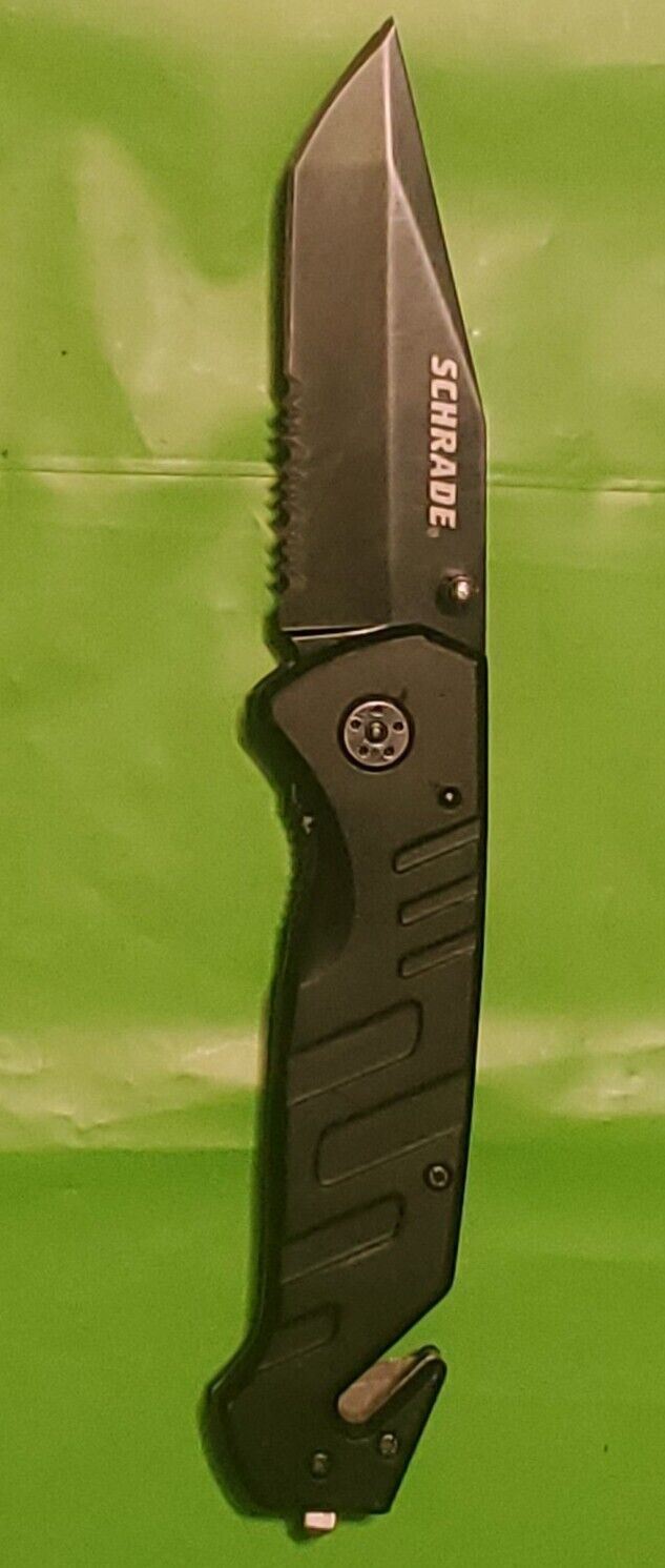 Schrade Model SCHFR2S black pocket knife w tanto point combo edge blade NEW