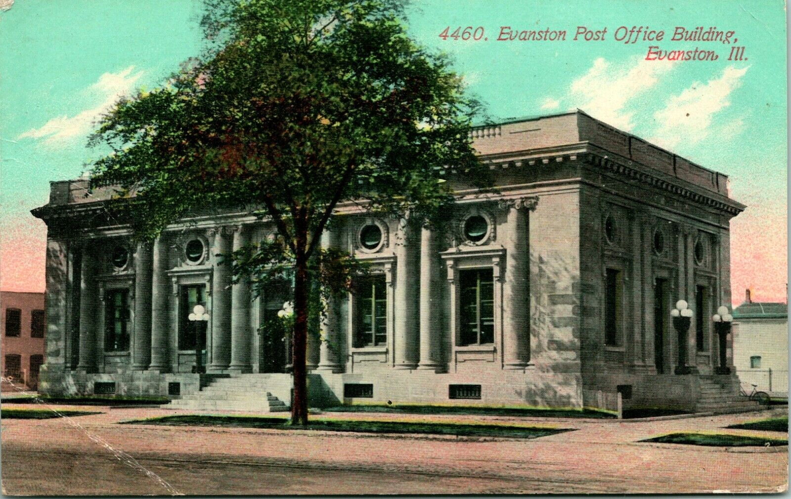 Vtg Postcard 1911 Evanston Post Office Building Evanston Illinois S.H. Knox Pub