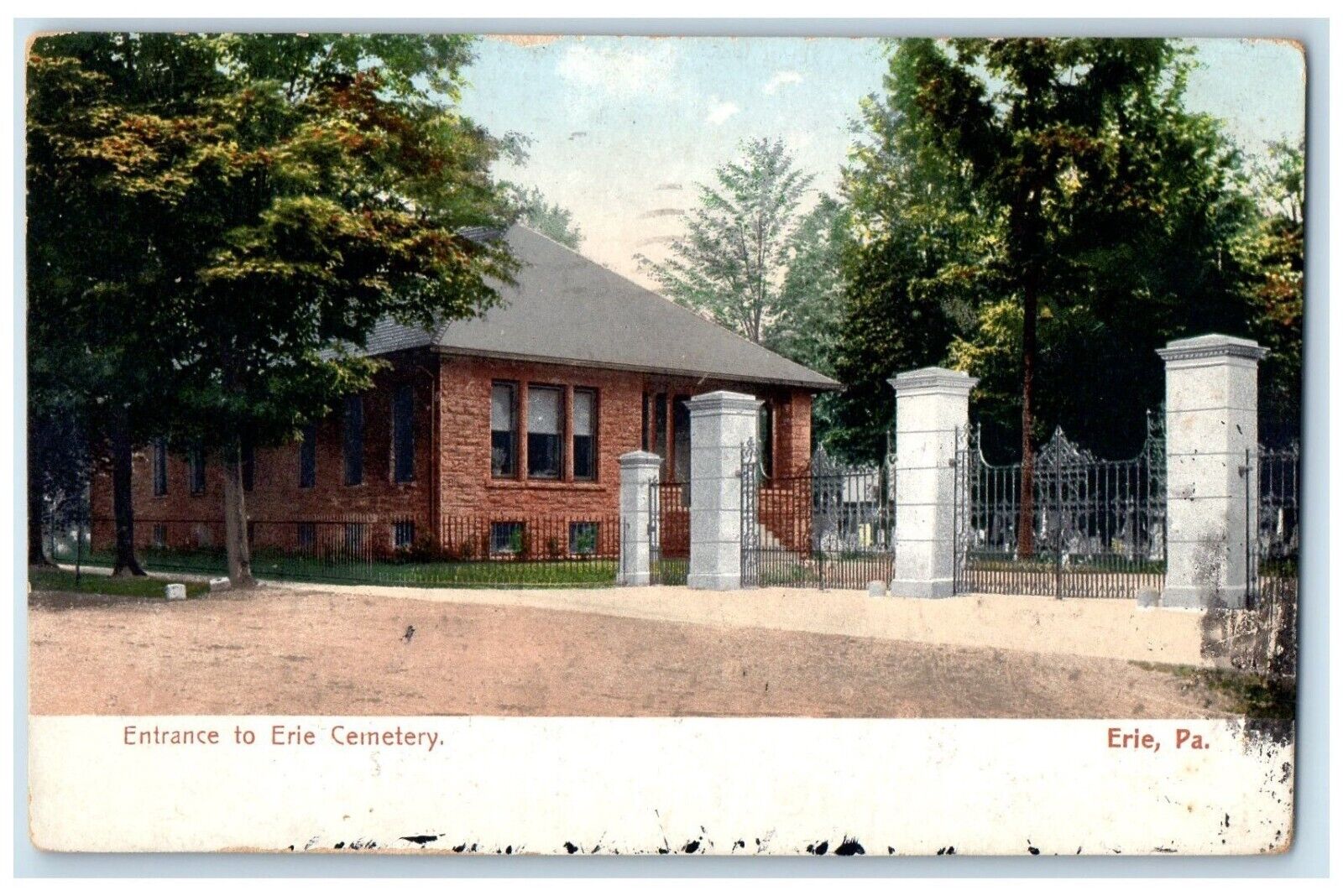 1907 Entrance Erie Cemetery Exterior Building Erie Pennsylvania Vintage Postcard