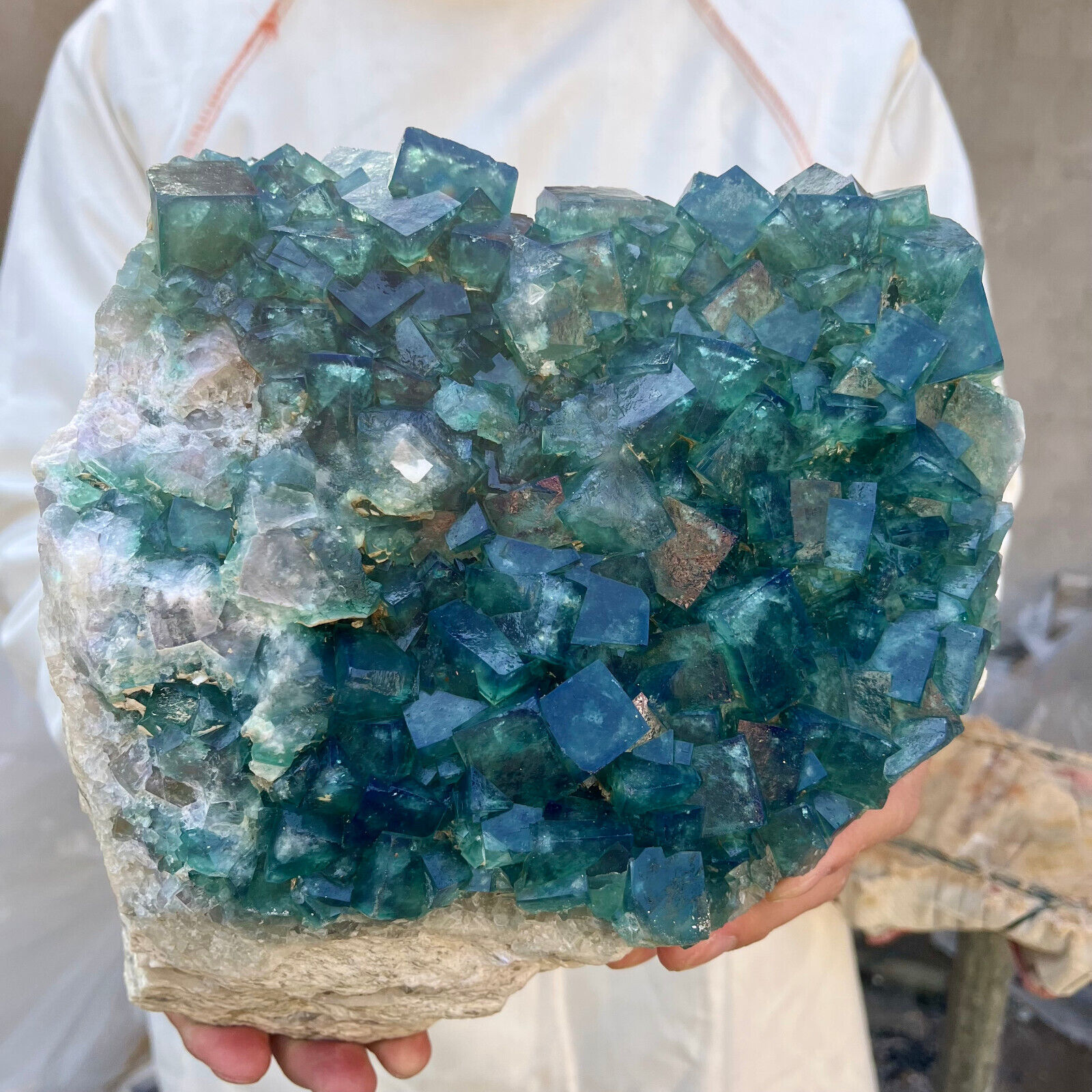 16.9lb NATURAL Green Cube FLUORITE Quartz Crystal Cluster Mineral Specimen