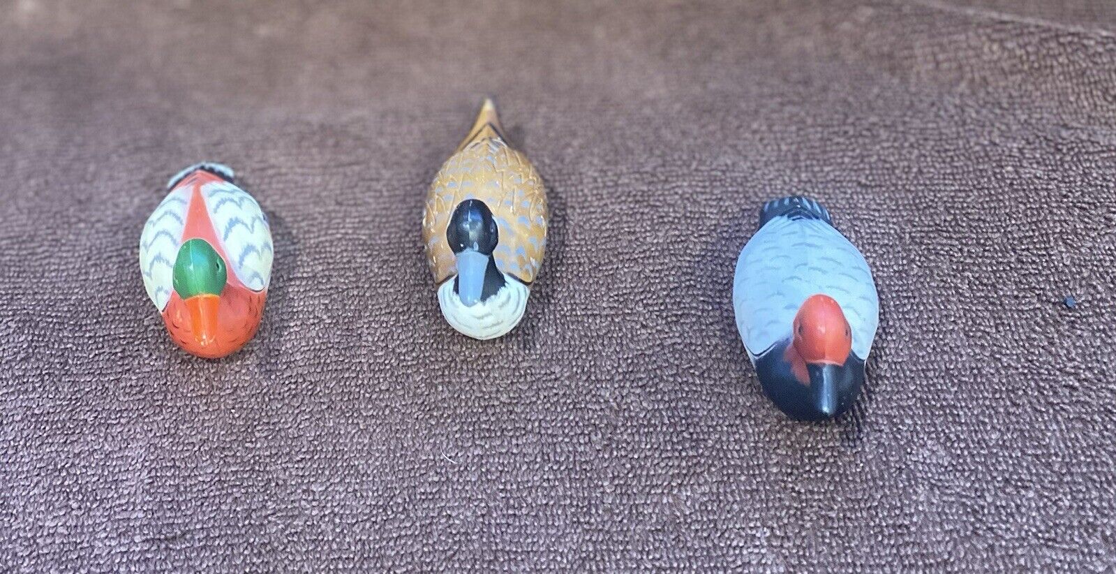 Pre Owned (3) Miniature Hand Painted Ceramic Mallard Duck Figurines