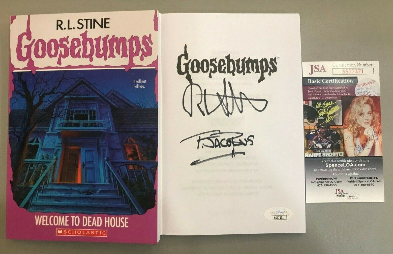 RL STINE & TIM JACOBUS SIGNED GOOSEBUMPS WELCOME TO DEAD HOUSE BOOK JSA COA 