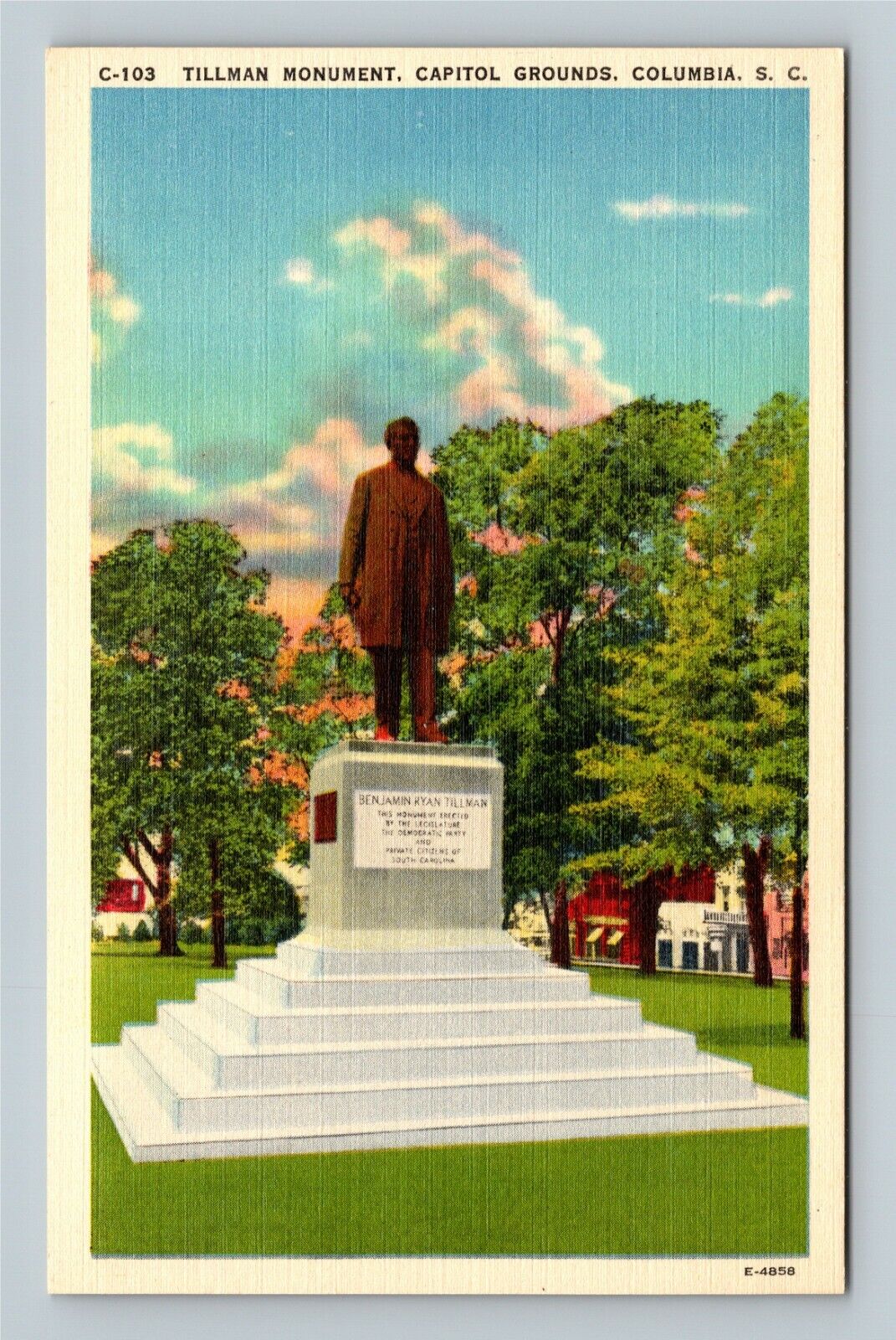 Columbia SC, Tillman Monument, Capitol Grounds, South Carolina Vintage Postcard