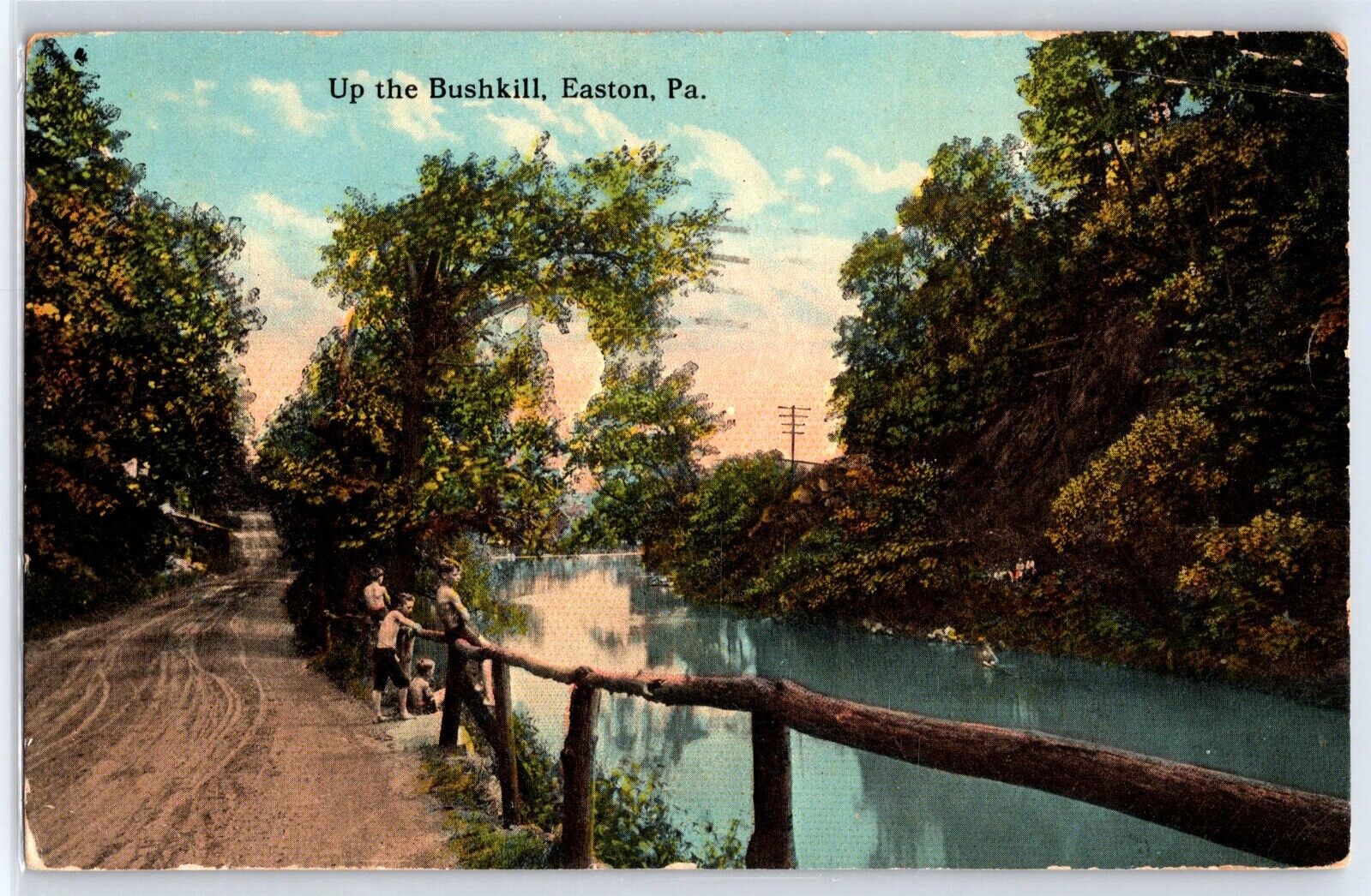 Up the Bushkill, Easton, Pennsylvania (1919) - Antique Postcard