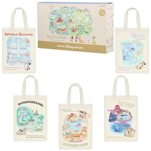 JAPAN Tokyo Disney Resort Store 2024 TDL TDS Area Park Map Tote Bag Set Full 5