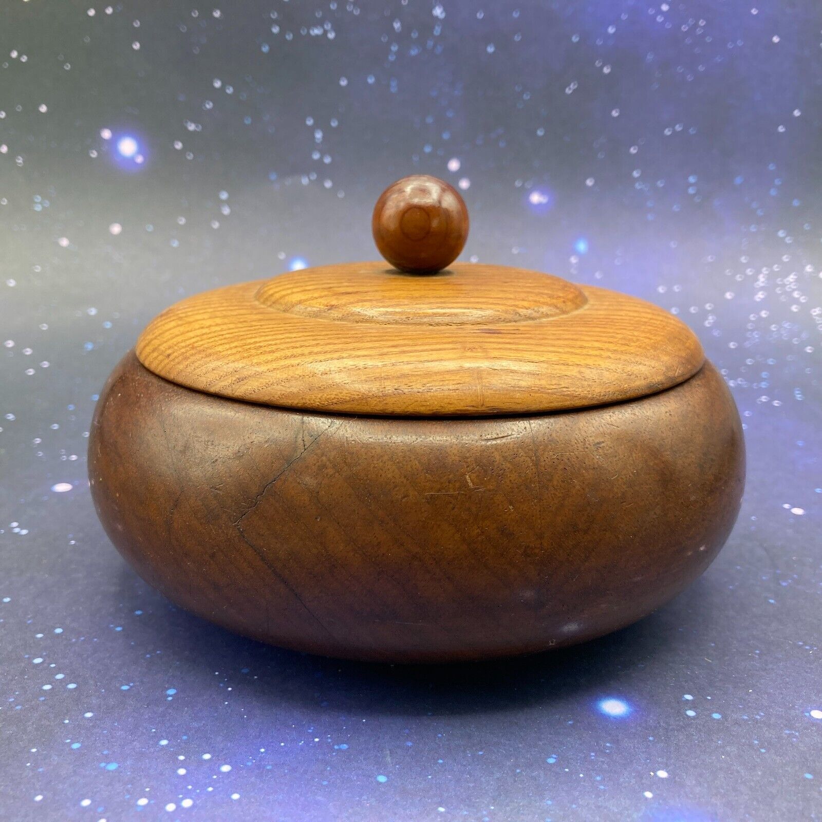 Vintage Carved  Wooden  Bowl With Lid