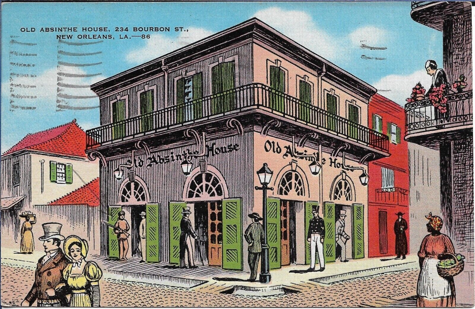 New Orleans Postcard Old Absinthe House Street Vintage Travel 1937 Posted
