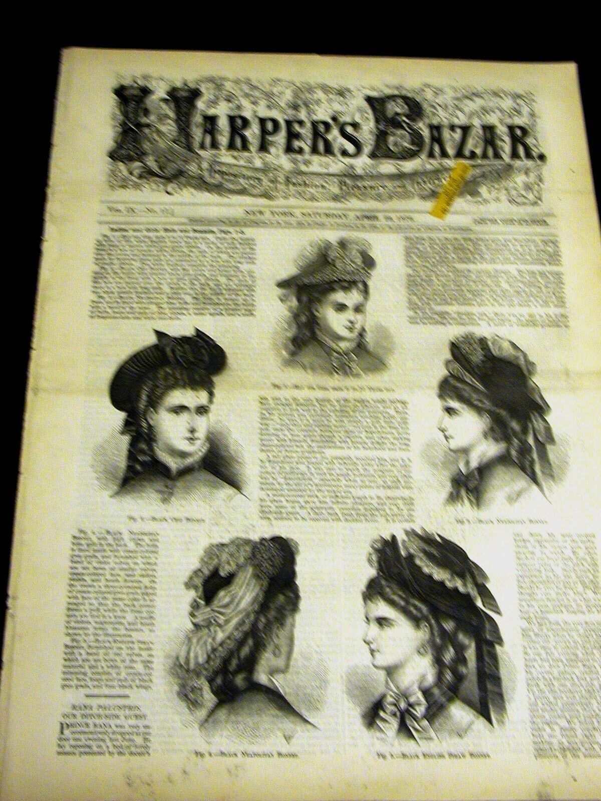 Harper's Bazar April 22 1876 VICTORIAN DRESSES GIRLS LADIES BONNET HANDKERCHIEFS