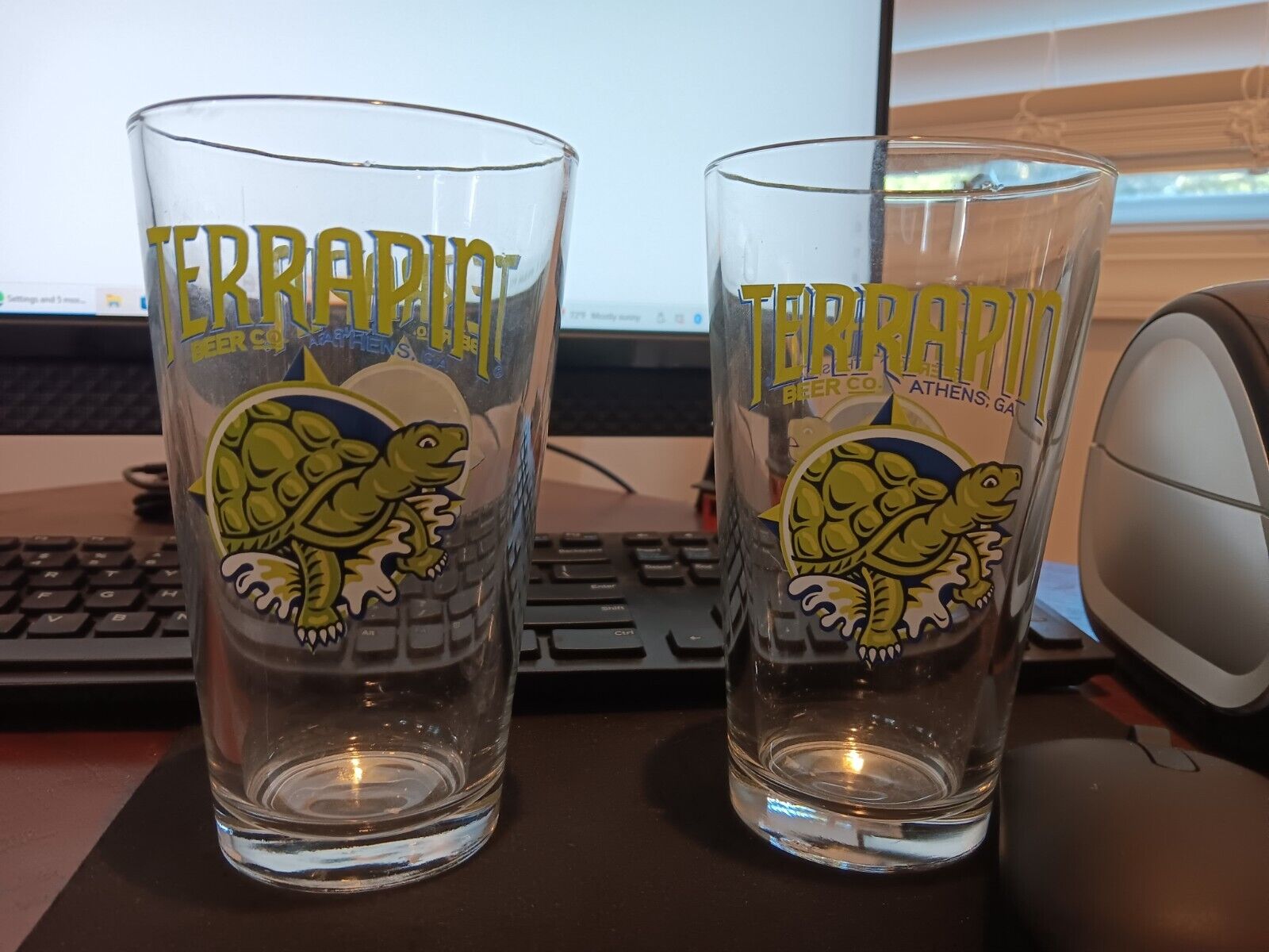 Set of Two 2 Terrapin Brewing CO. Athens, GA Pint Beer Glass - Green Turtle