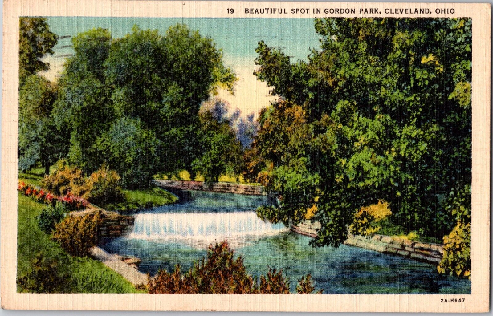 1936 Vintage Postcard Gordon Park Cleveland Ohio Waterfall Creek Trees