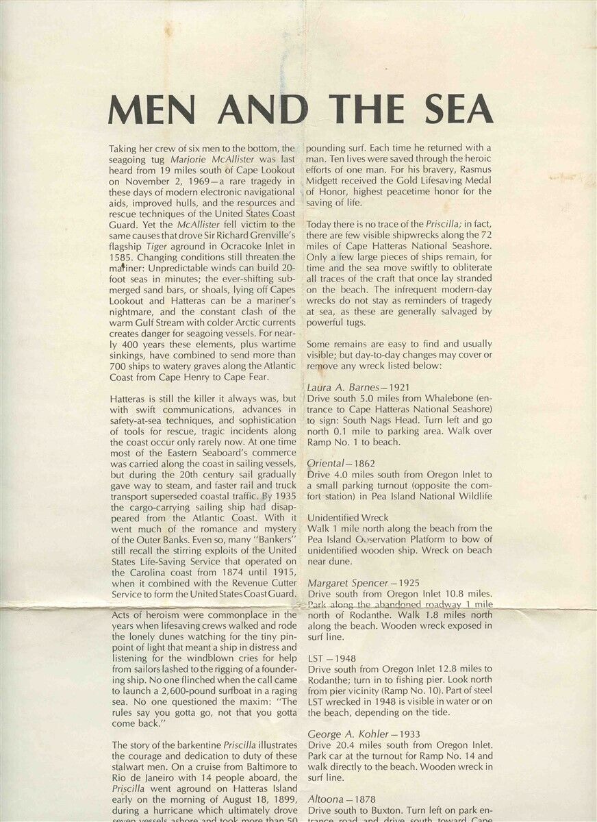 Men and the Sea Cape Hatteras Ghost Fleet of the Outer Banks Shipwreck Map 1970