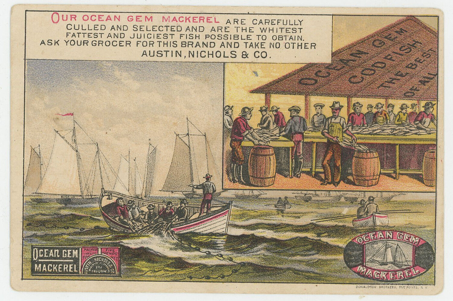 Ocean Gem Mackerel Codfish Farmers Market Fisherman Set Nets 1880\'s Trade Card