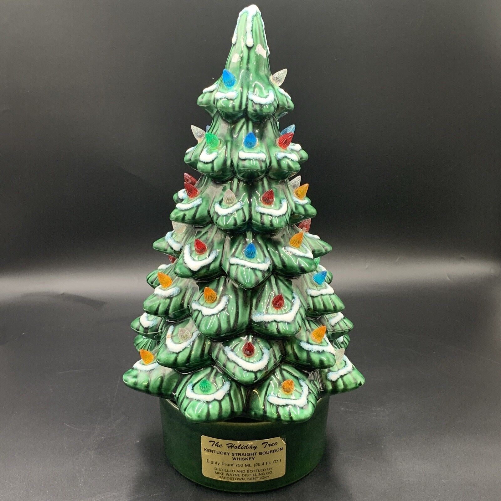 Vintage Ceramic Christmas Tree Decanter Corked Kentucky Bourbon Snow Capped 1980