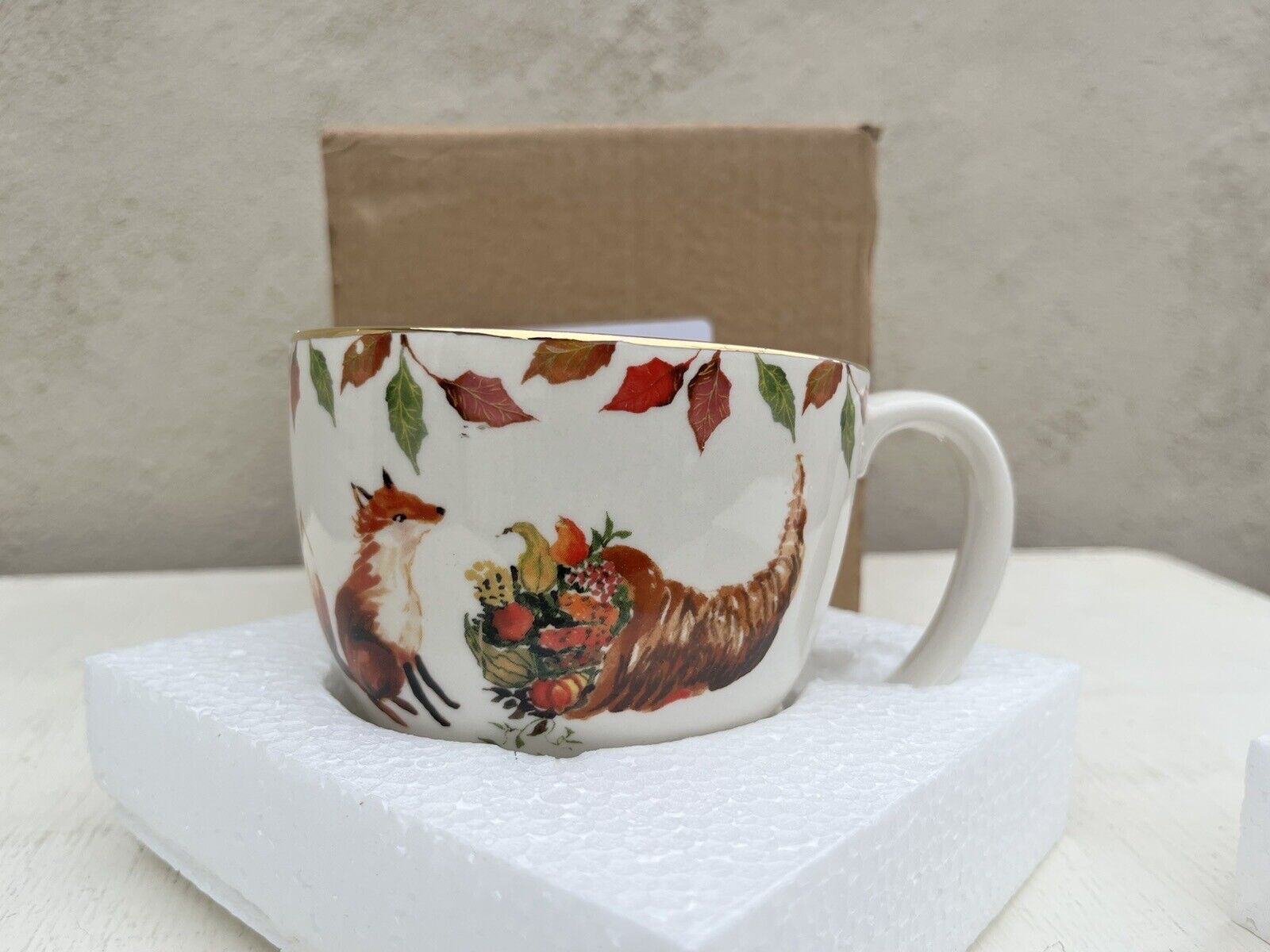 NIB Anthropologie Inslee Fariss FOX Squirrel Autumn Bounty Coffee Mug
