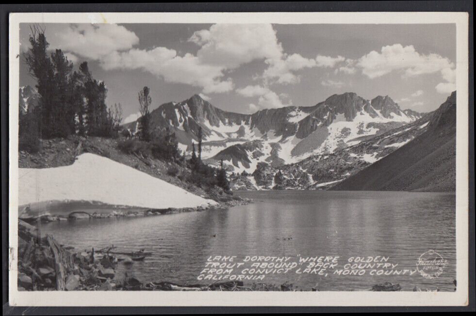 Lake Dorothy from Convict Lake Mono County CA RPPC postcard 1952