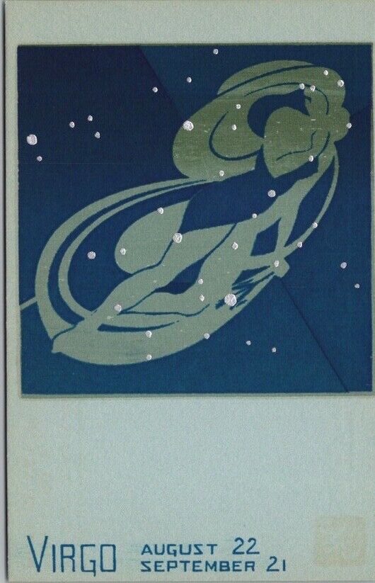 Vintage VIRGO Zodiac Birthday Greetings Postcard Sheehan Screen-Printed Card