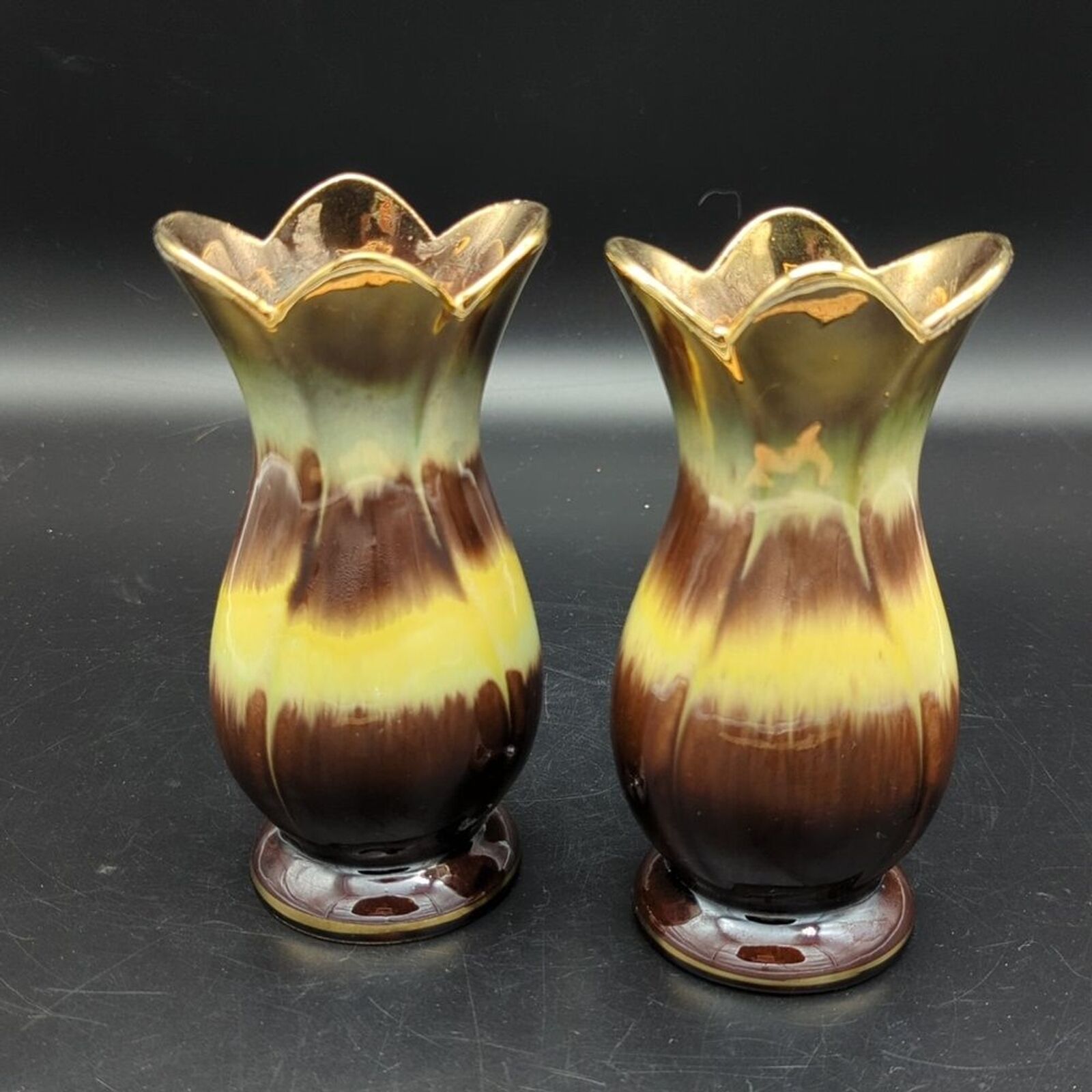 Vintage Germany pottery pair of drip glaze vases