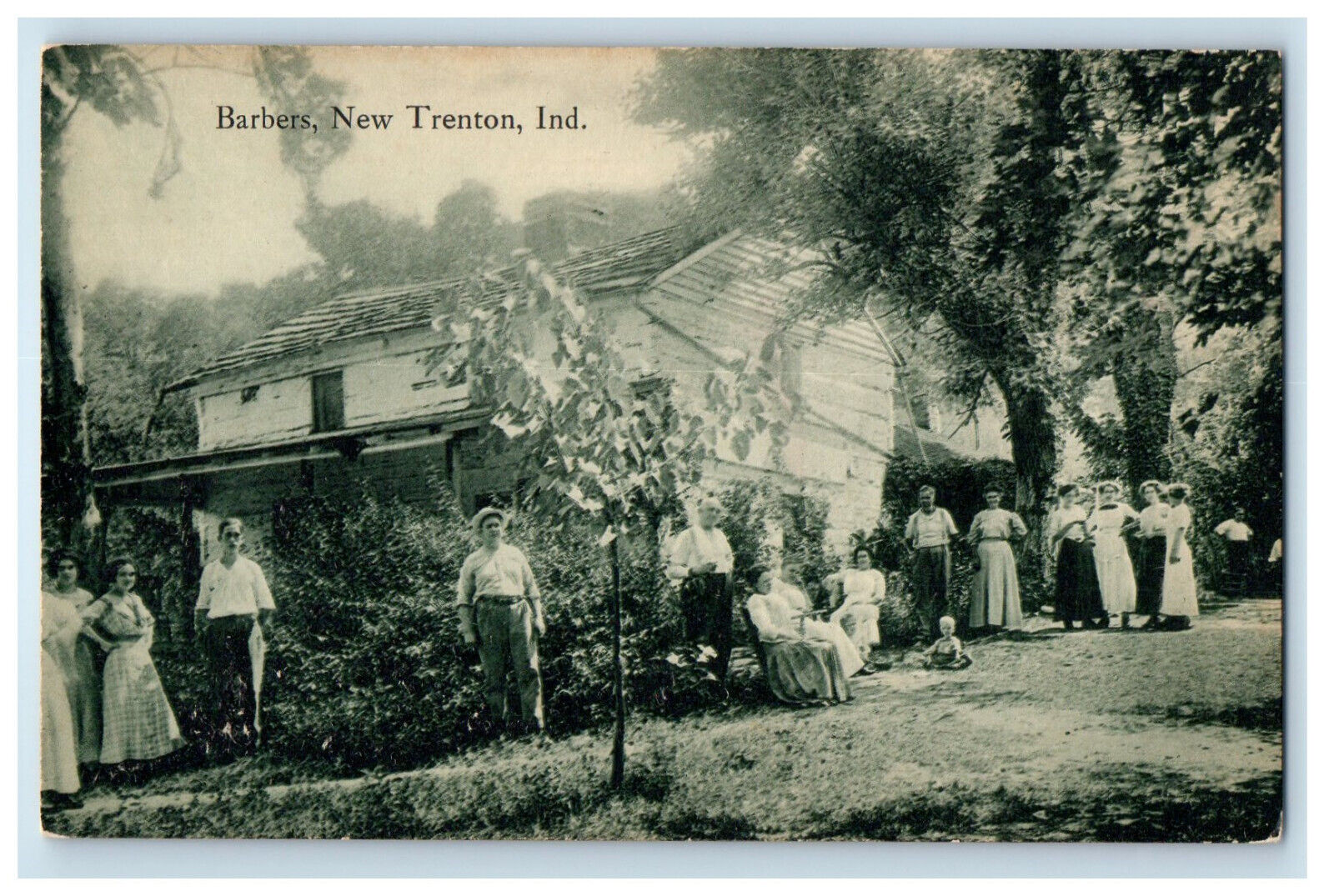 c1910 Barbers Scene, New Trenton Indiana IN Unposted Antique Postcard