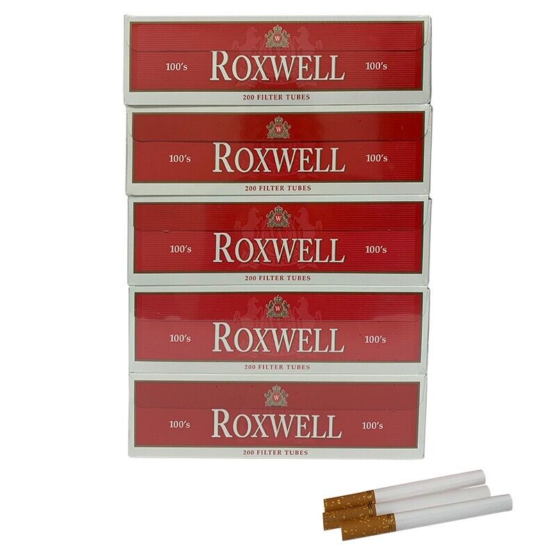 Roxwell Cigarette Tubes 100s Size Red Original Pre Rolled Tubes 200/Pack 1000 Ct
