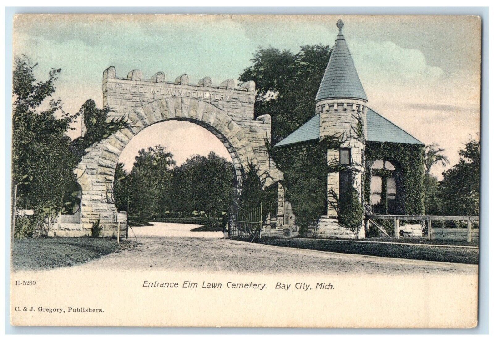 c1905 Entrance Elm Lawn Cemetery Exterior Bay City Michigan MI Vintage Postcard