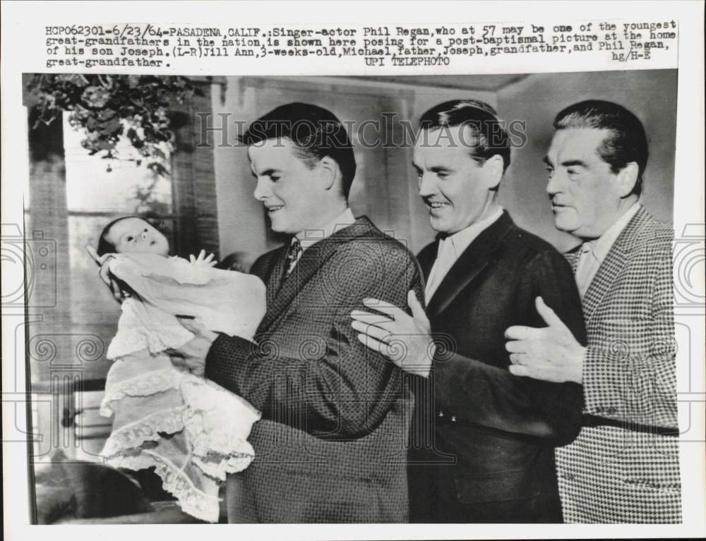 1964 Press Photo Singer-actor Phil Regan with son, grandson & great-grandchild