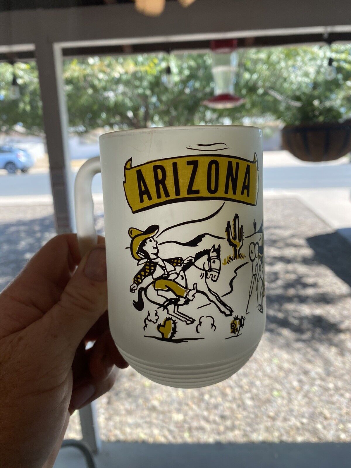 Vintage ARIZONA Cowboy Frosted Beer Mug Drinking Glass 5\