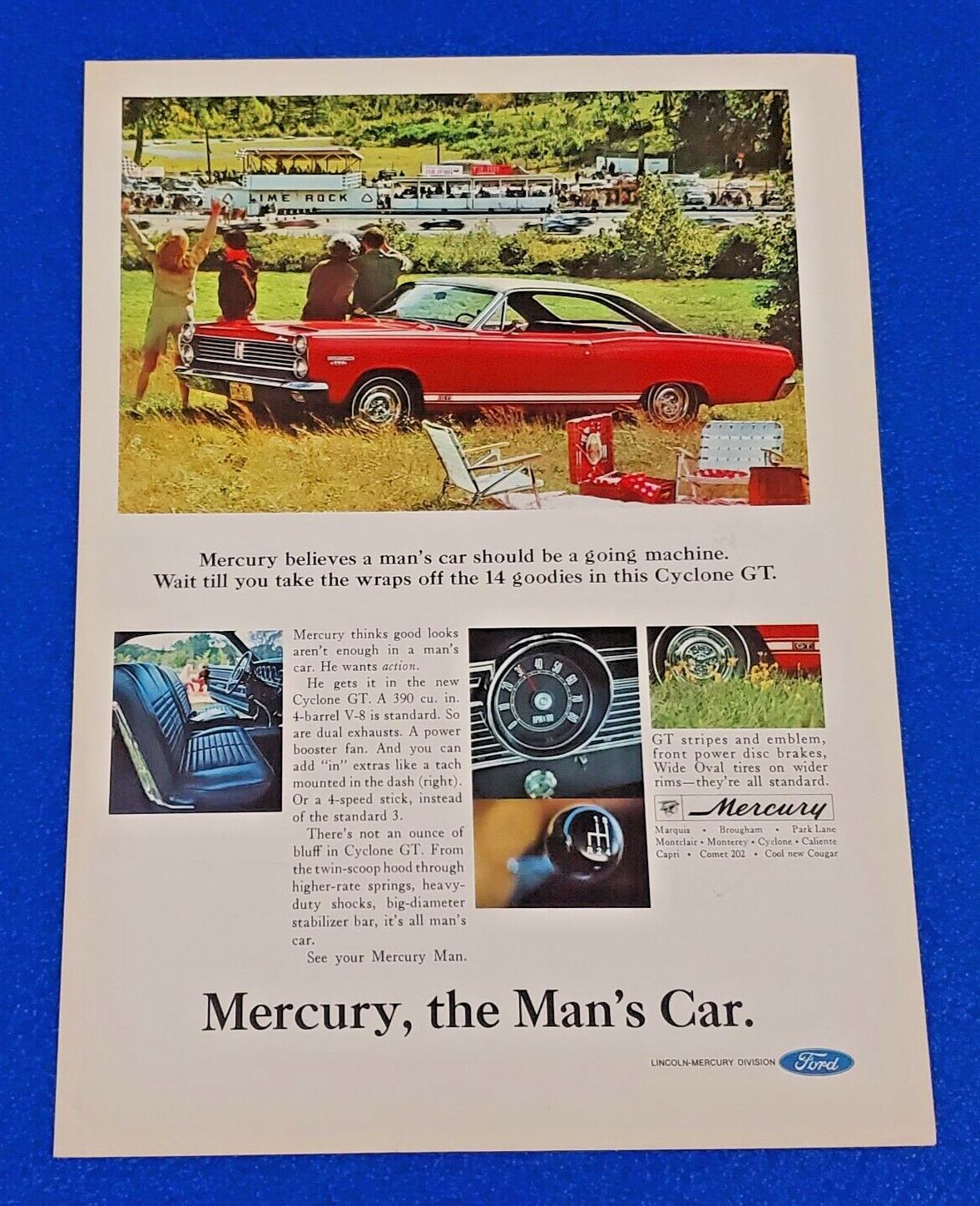 1967 MERCURY CYCLONE GT ORIGINAL PRINT AD OLD SCHOOL MUSCLE CAR FORD MOTOR COMP.