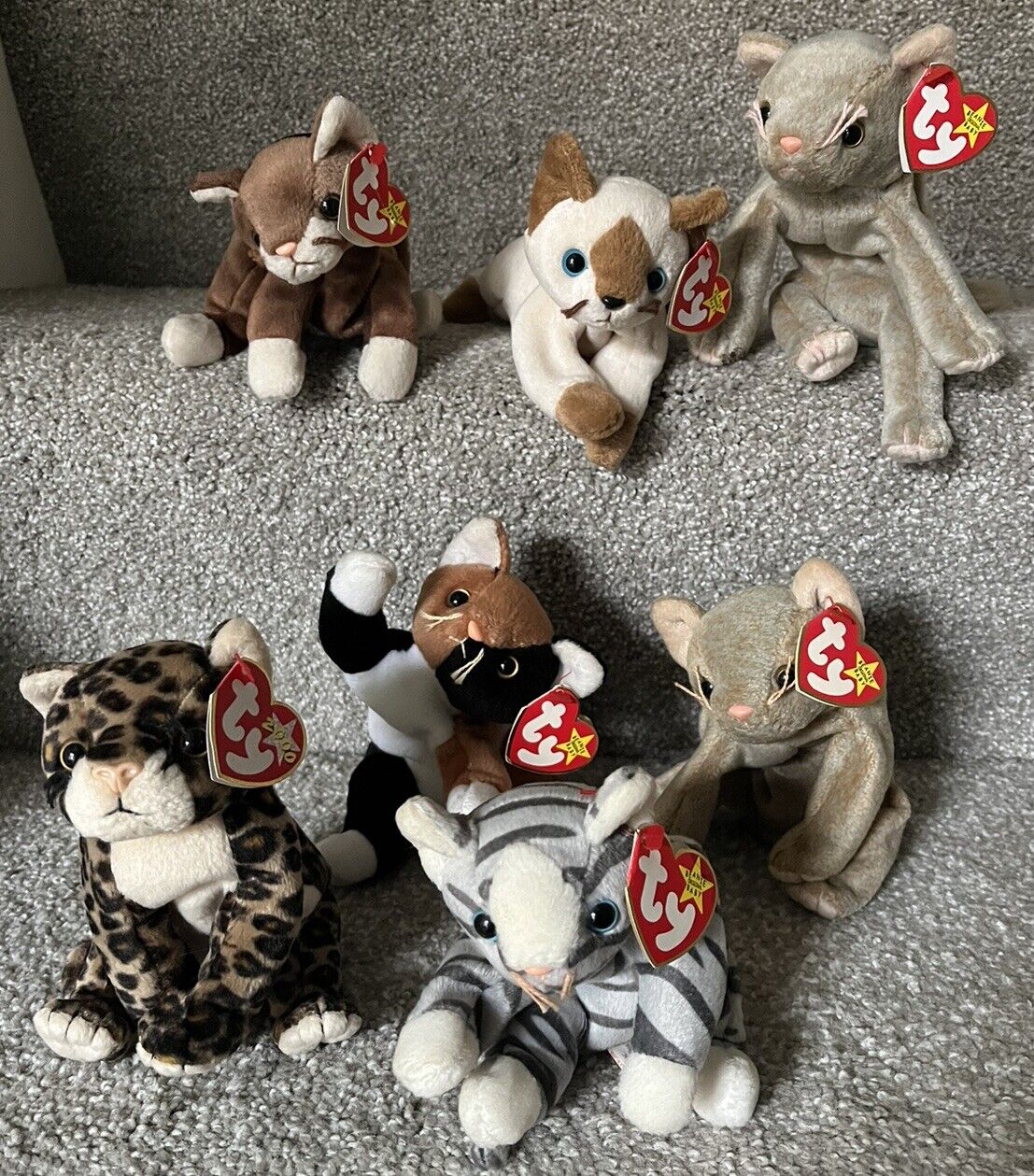 Ty Beanie Babies  Scat Sneaky Chip Pounce Snip Prance lot 7 cats