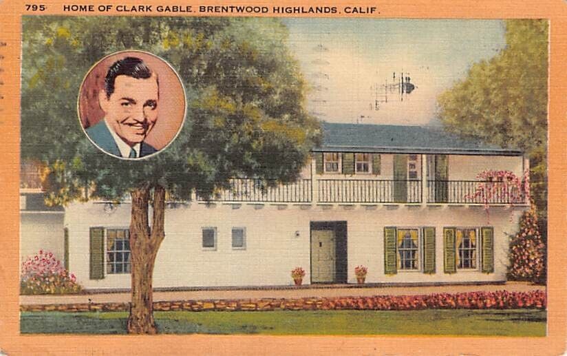 Postcard CA: Clark Gable Home, Brentwood Highlands, California, Linen, c1939
