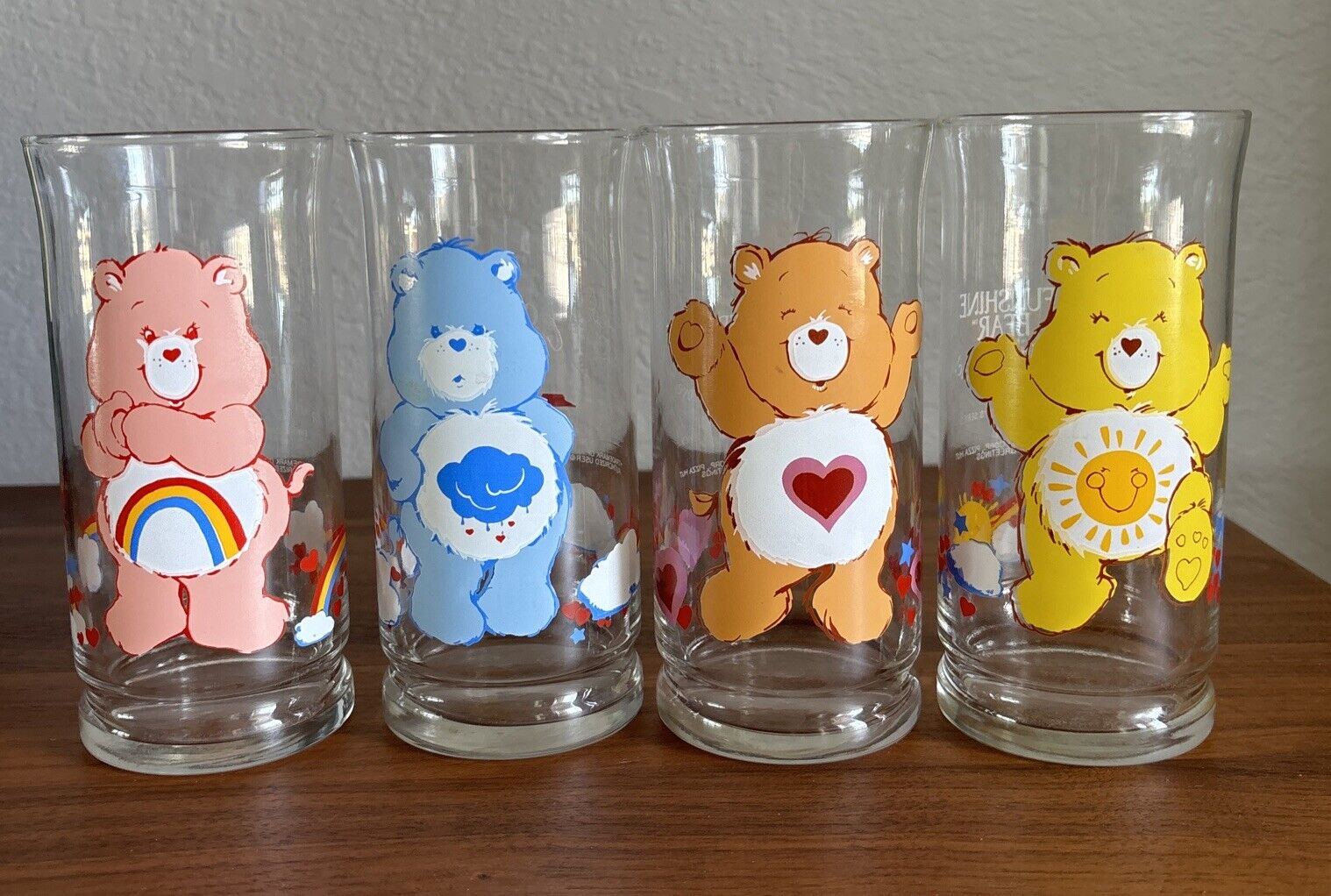Vintage Care Bears Glasses Pizza Hut Limited Edition 1983 Complete Set Of 4