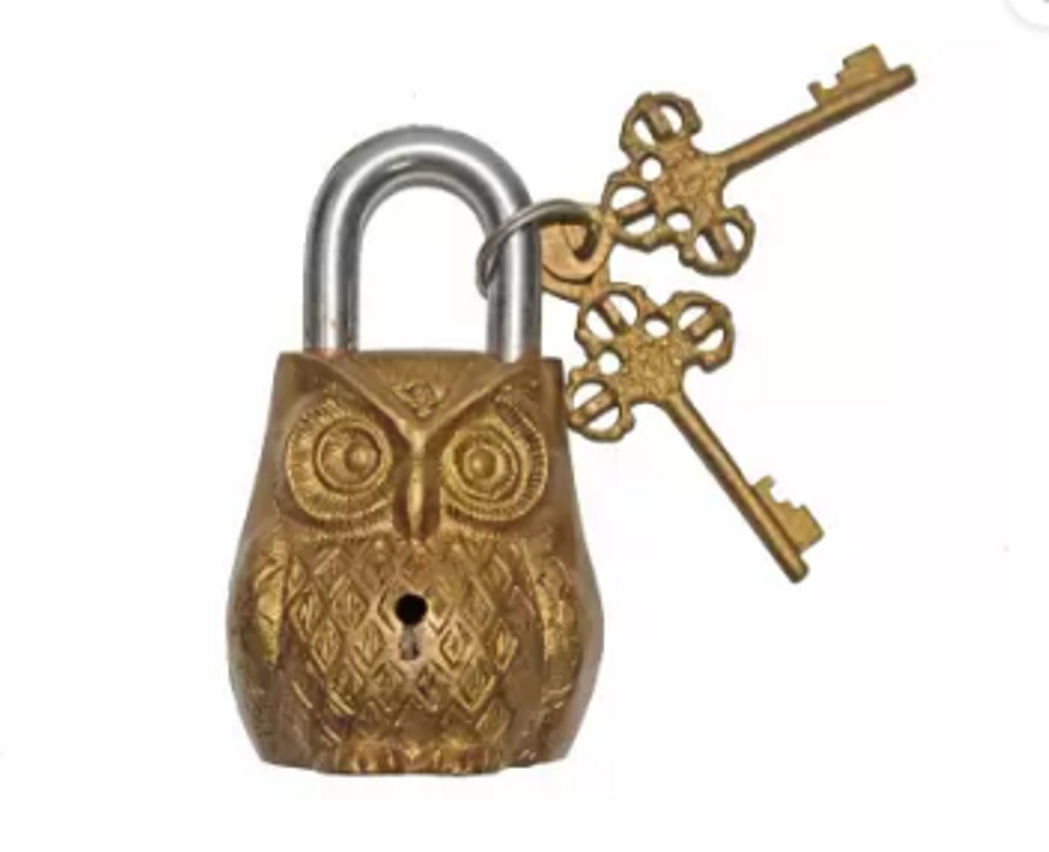 Lovely Brass Owl Look 500g Handcrafted Decorative Antique Style Pad Lock Gift