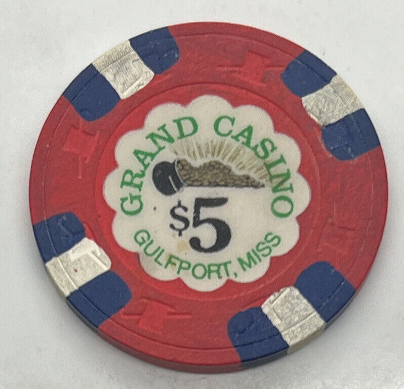 Grand Casino Gulfport Mississippi Casino Chip $5 Mississippi Red White Blue