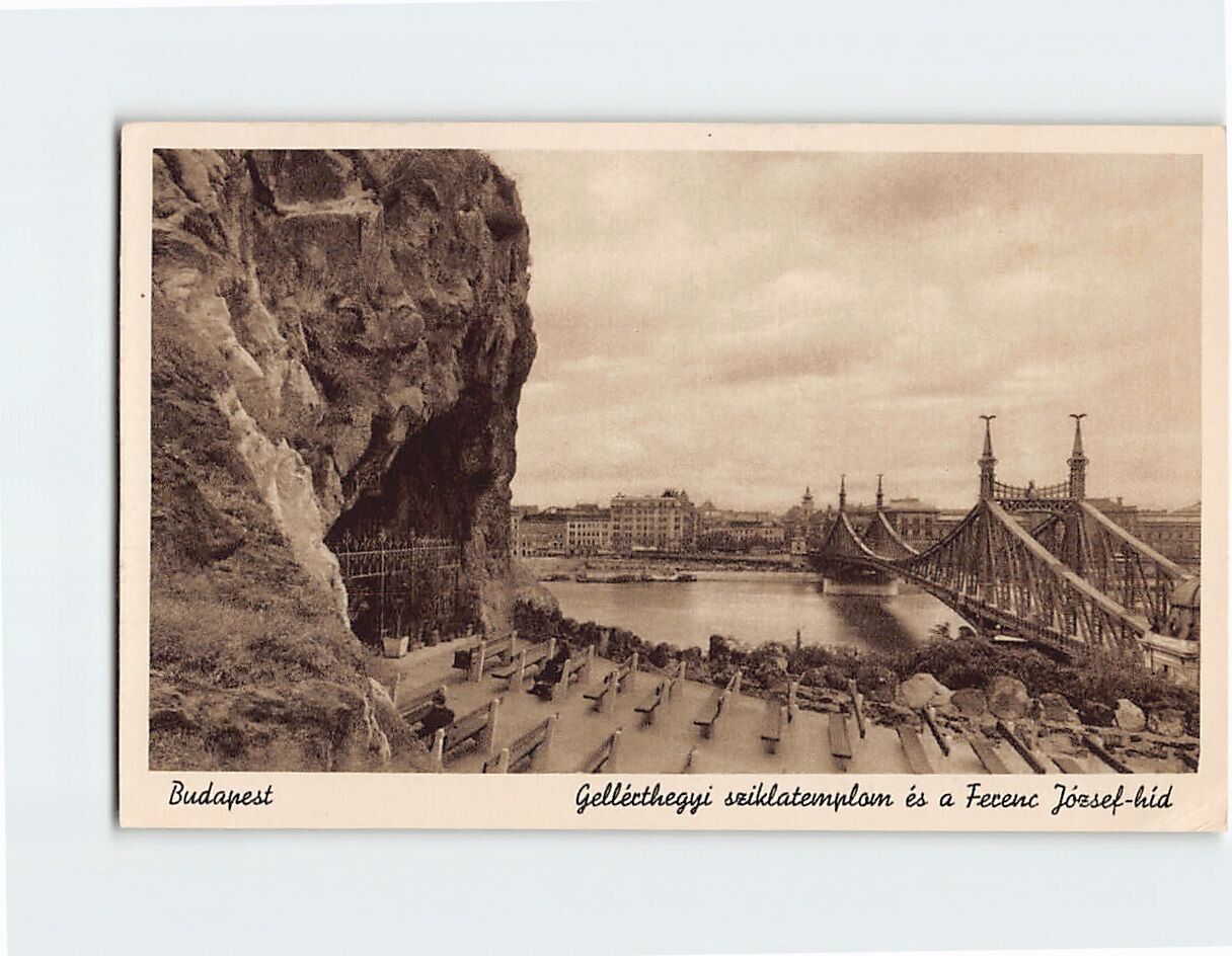 Postcard Gellérthegyi sziklatemplom és a Ferenc József-hid, Budapest, Hungary