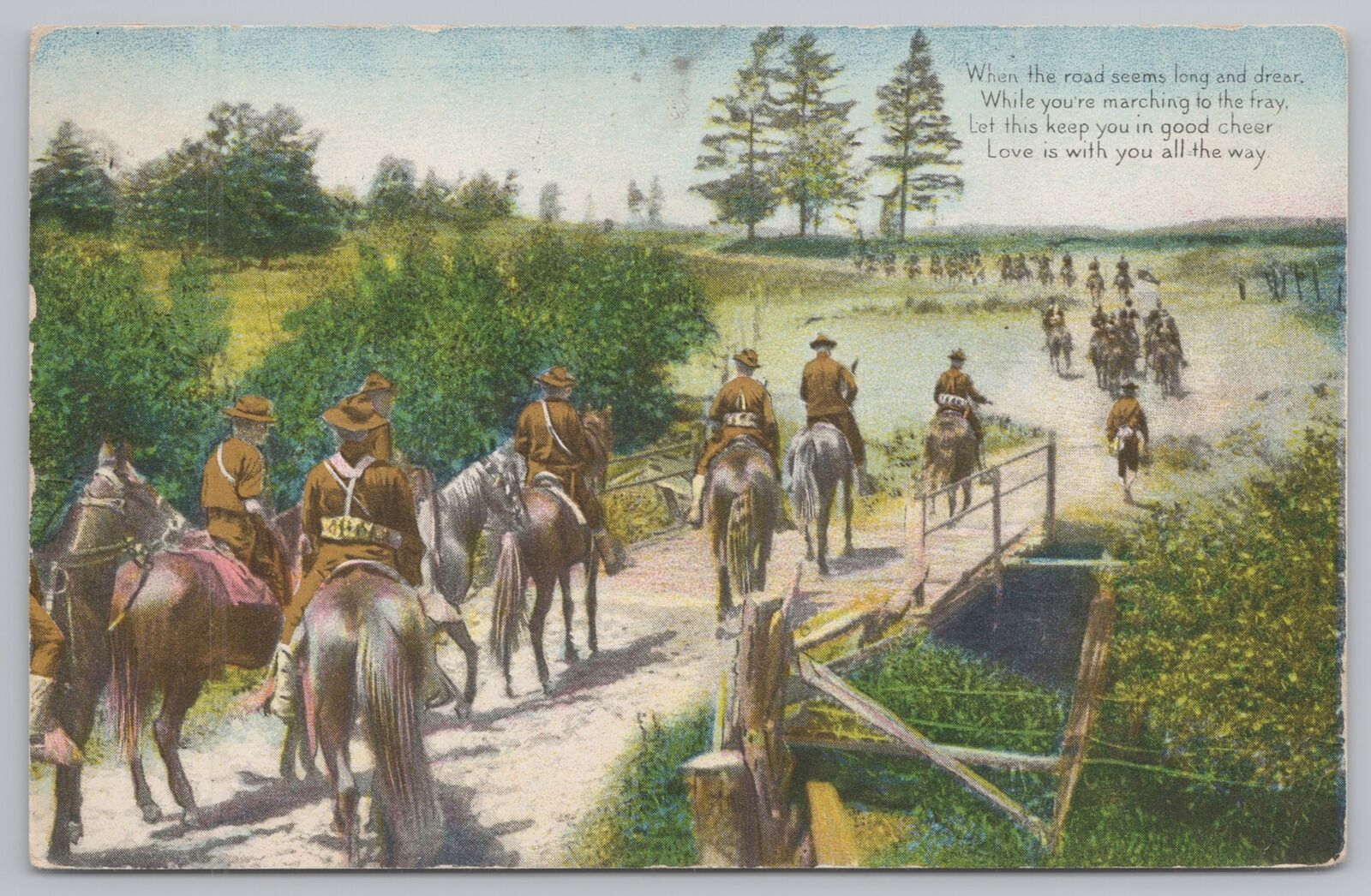 Military~Soldiers Marching on Horseback~Vintage Postcard