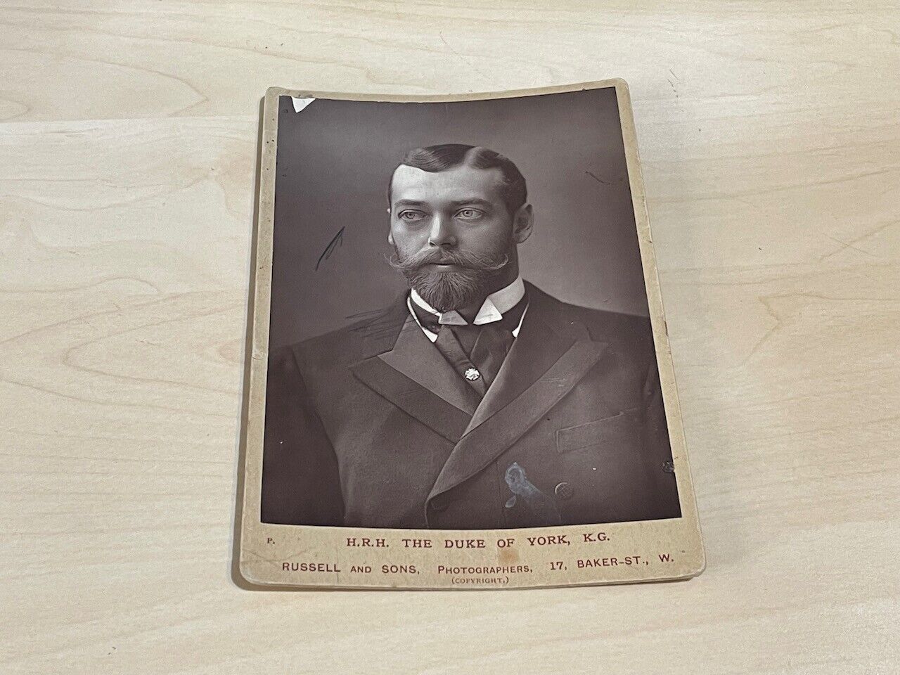 Antique Cabinet Card Photograph H.R.H. The Duke of York by Russell & Sons