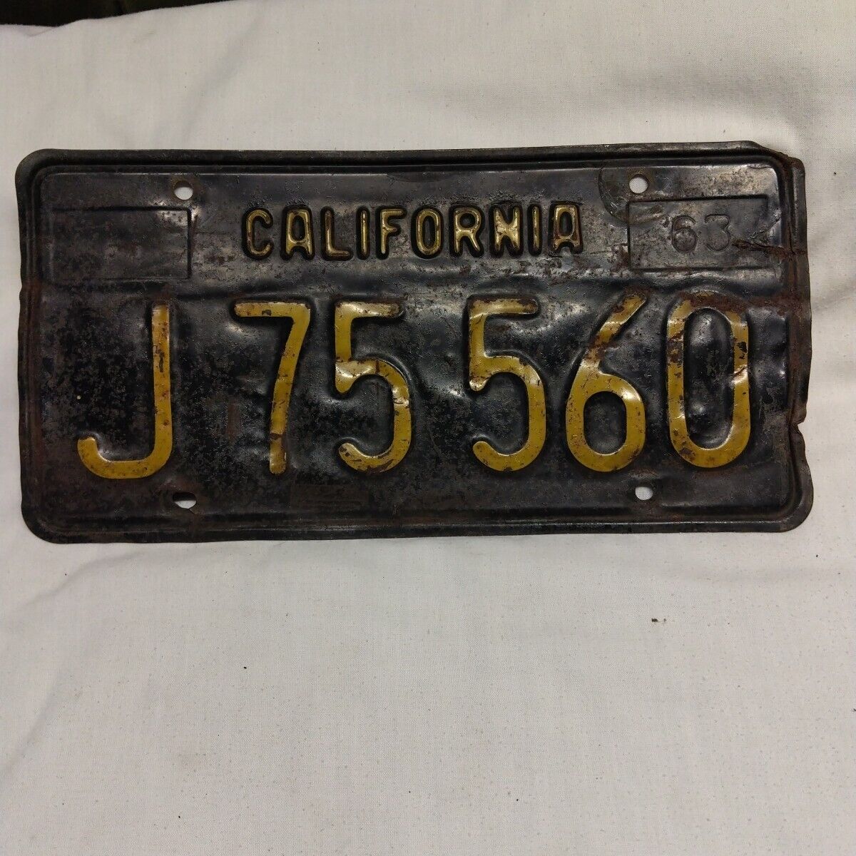 Vintage 1963 California Black & Yellow License Plate